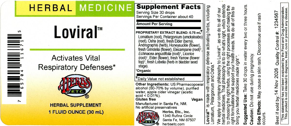 Loviral gouttes dans l'eau, usage quotidien possible avec Herbs, Etc.