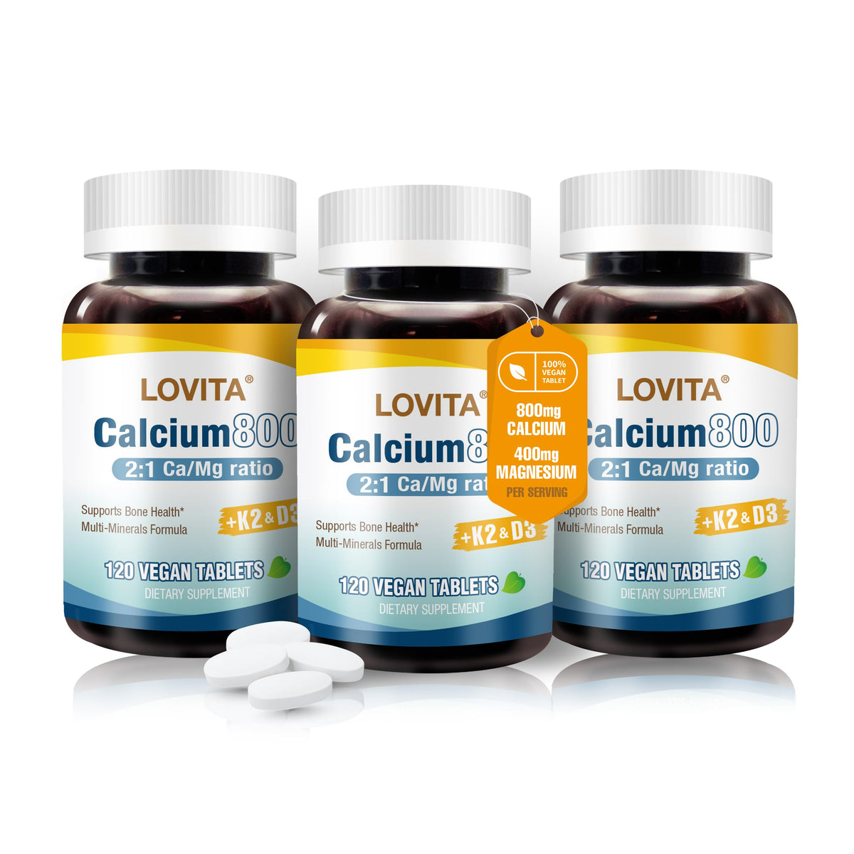 LOVITA calcium citrate 800 mg tablettes vegan – absorption douce pour les os et la routine quotidienne.