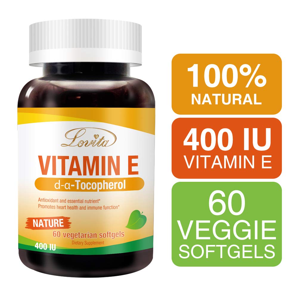 Lovita Vitamine E 400 UI, forme D-alpha tocophérol pour meilleure biodisponibilité.