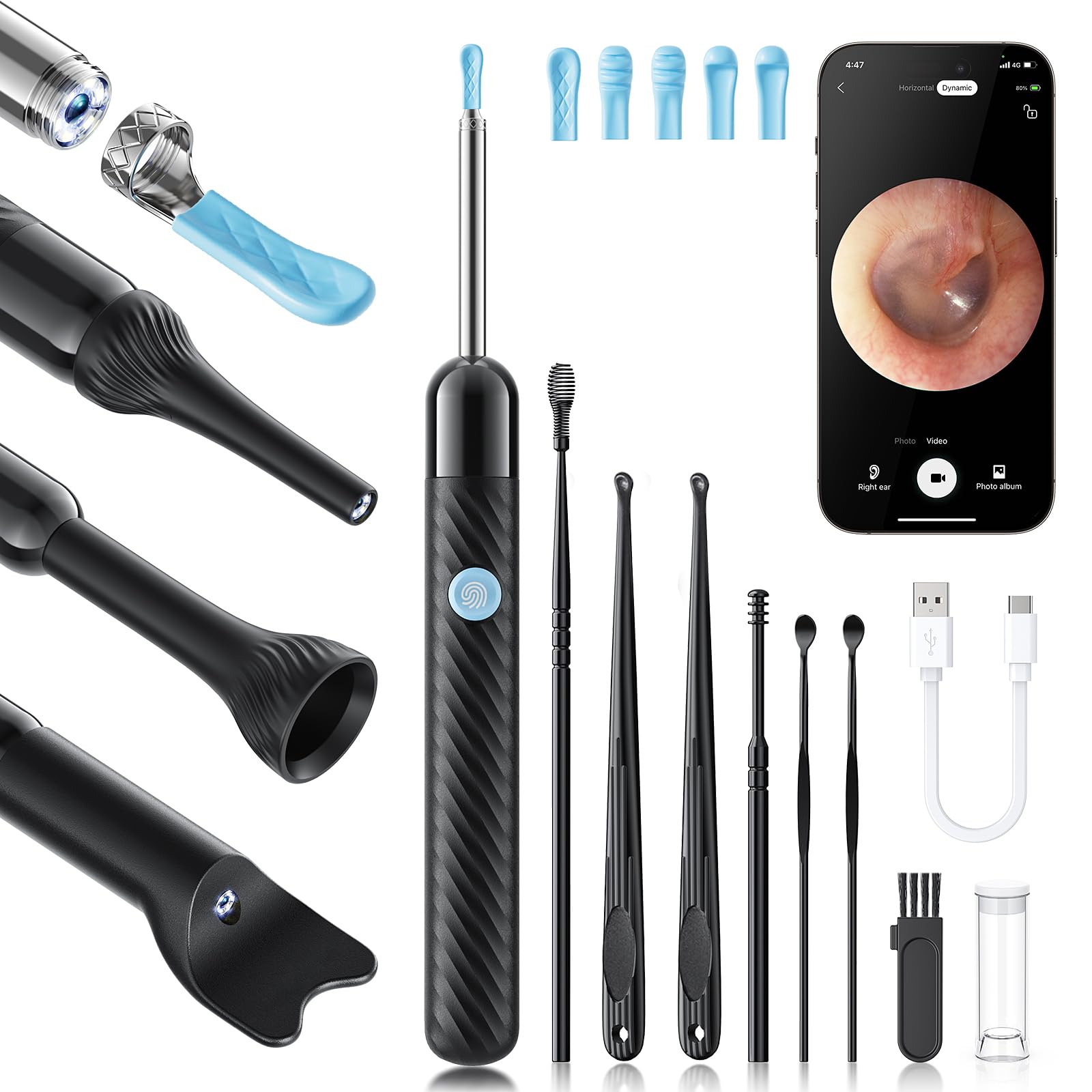 Loyker X6 avec caméra oreille 1080p pour un examen précis et clair.
