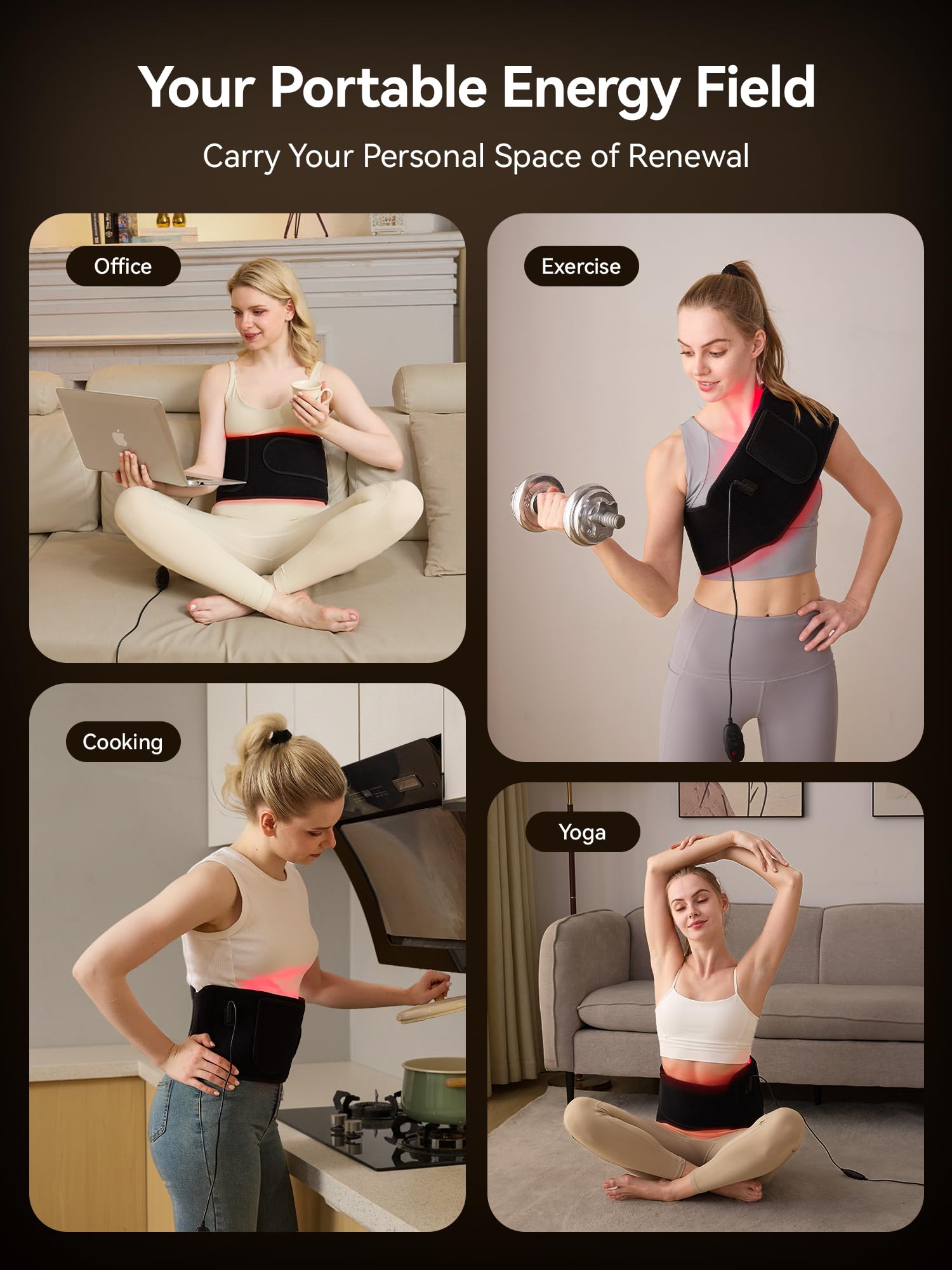 LPKP ceinture lumière rouge, contrôle portable facilitant l'usage quotidien.