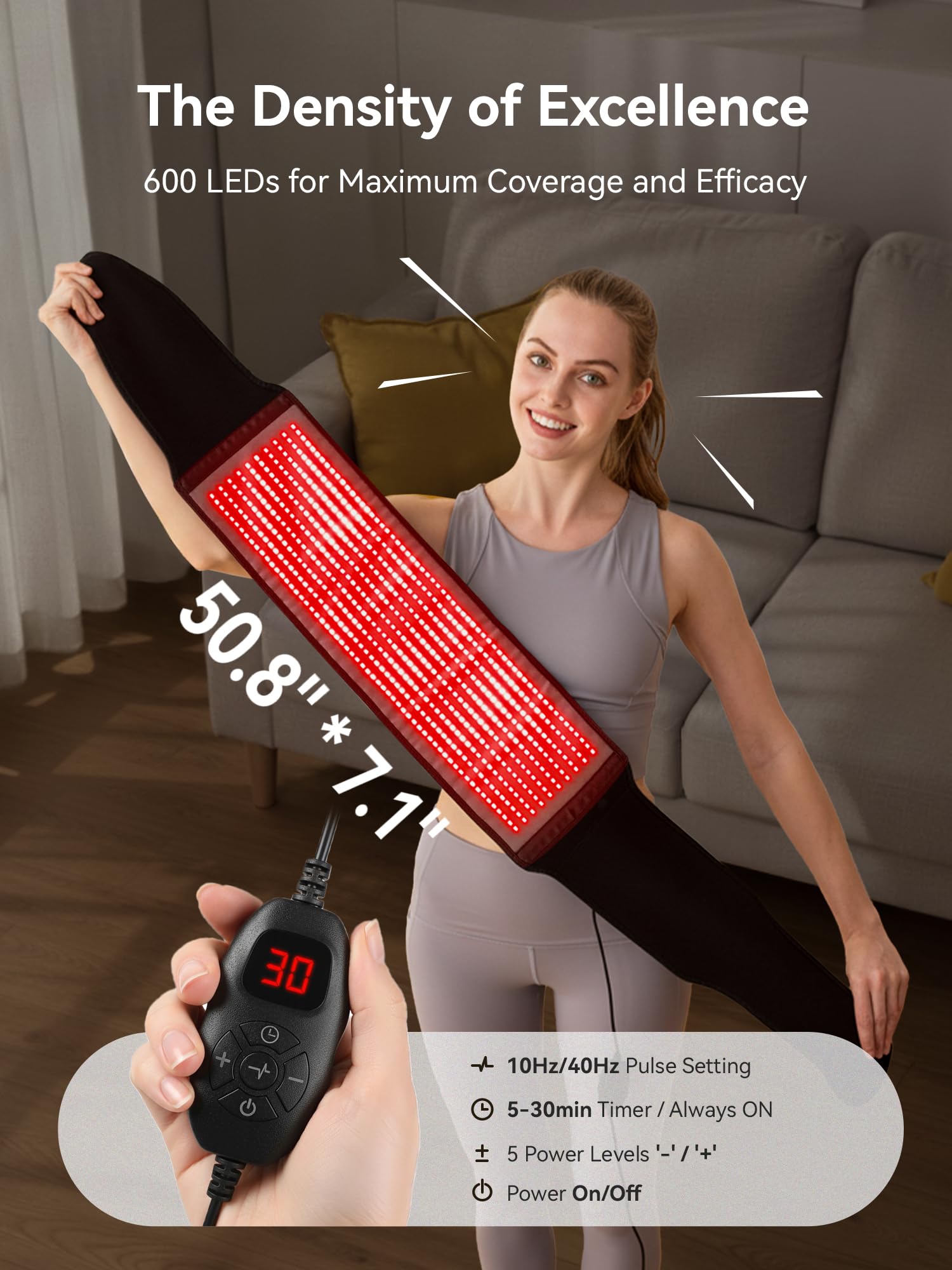 LPKP ceinture lumière rouge, minuteries réglables pour sécurité et commodité.