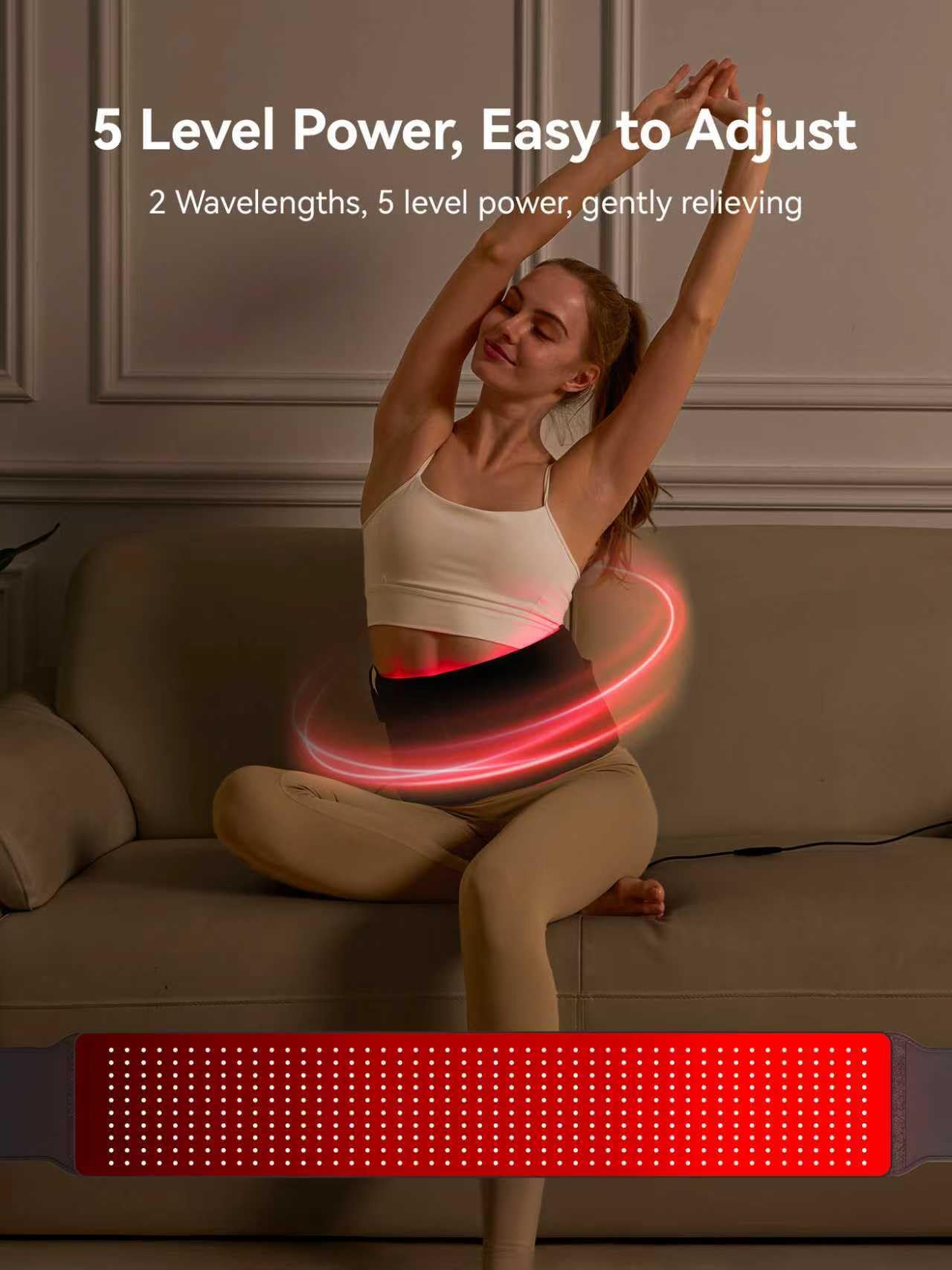 LPKP ceinture thérapie lumineuse rouge, mode intensité ajustable pour un usage personnalisé.