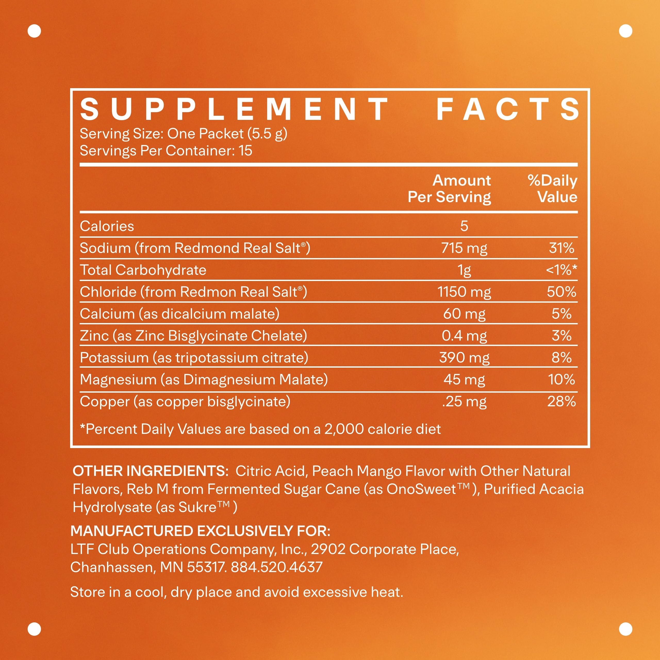 Sachet-dose individuelle LTH Hydrate pêche-mangue, pratique pour emporter.