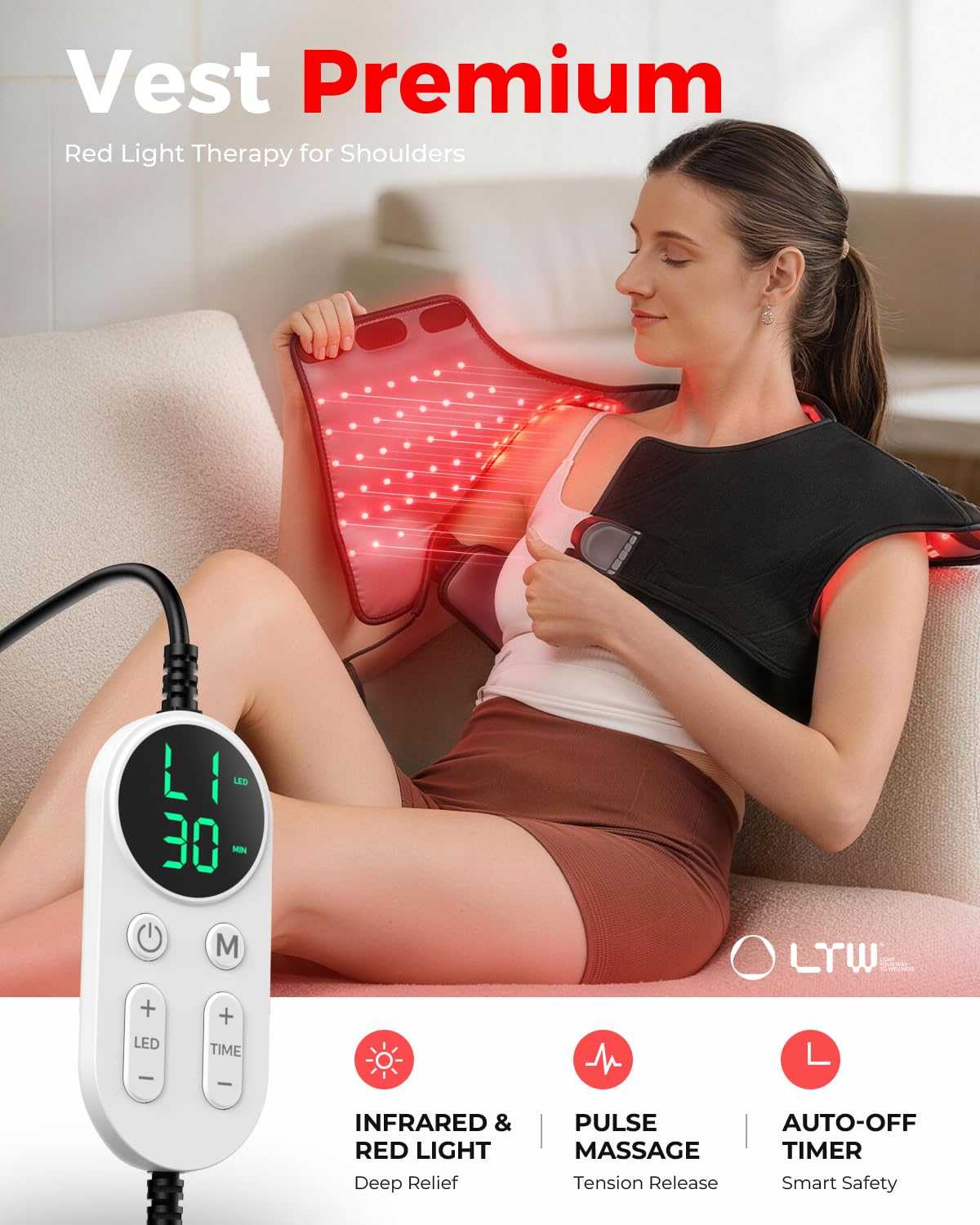 LTW wrap lumineux 660-850nm pour détente ciblée du cou et des épaules.