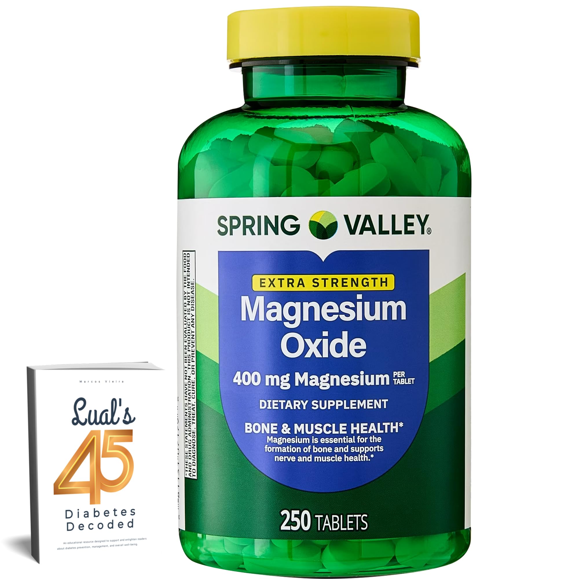 Magnésium 400 mg de LUAL, comprimés en bouteille, soutien potentiel pour les os et les muscles.