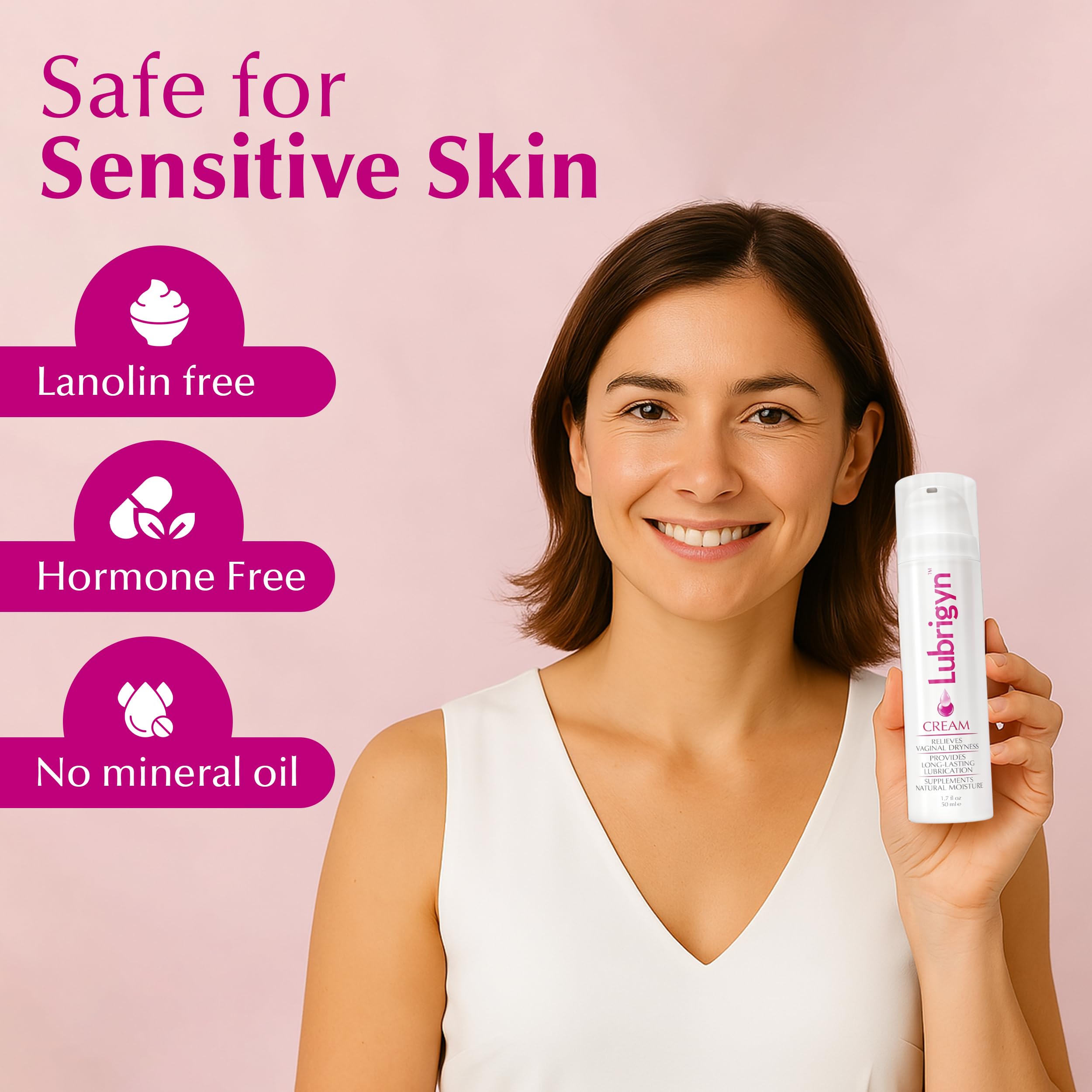 Lubrigyn appliquée sur la zone intime, toucher lisse et confort quotidien.