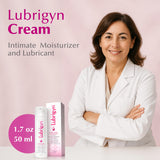 Texture crème soyeuse Lubrigyn ressentie sur la peau, hydratation discrète et durable.