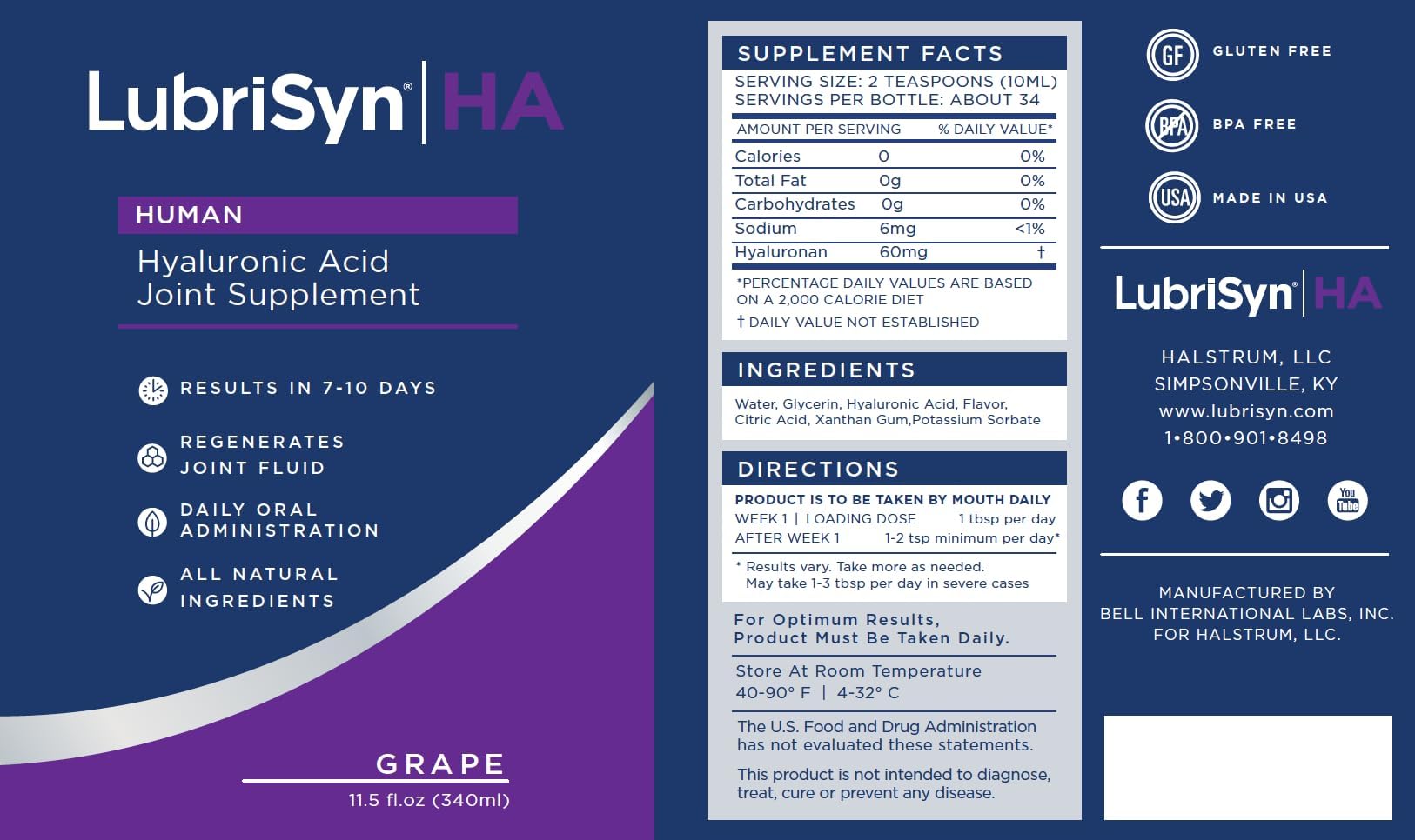 LubrisynHA — etiquette montrant l’origine et la qualité.