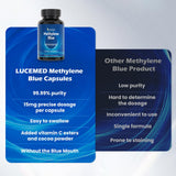 Lucemed Methylene Blue, gelules-bouteille-ouverte: comptage facile et consommation pratique.