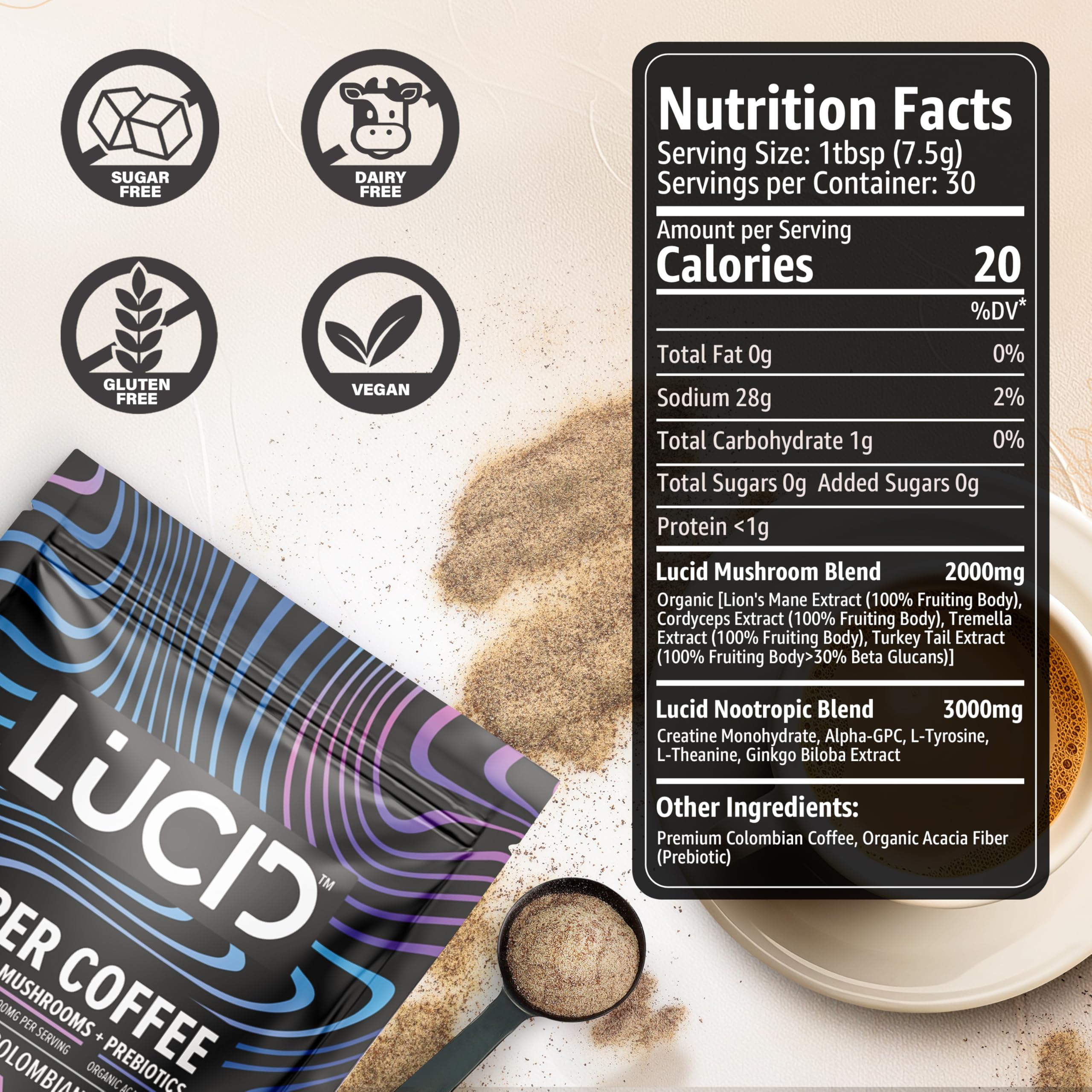 Lucid Superfood Café L-théanine pour équilibre et focus agréable