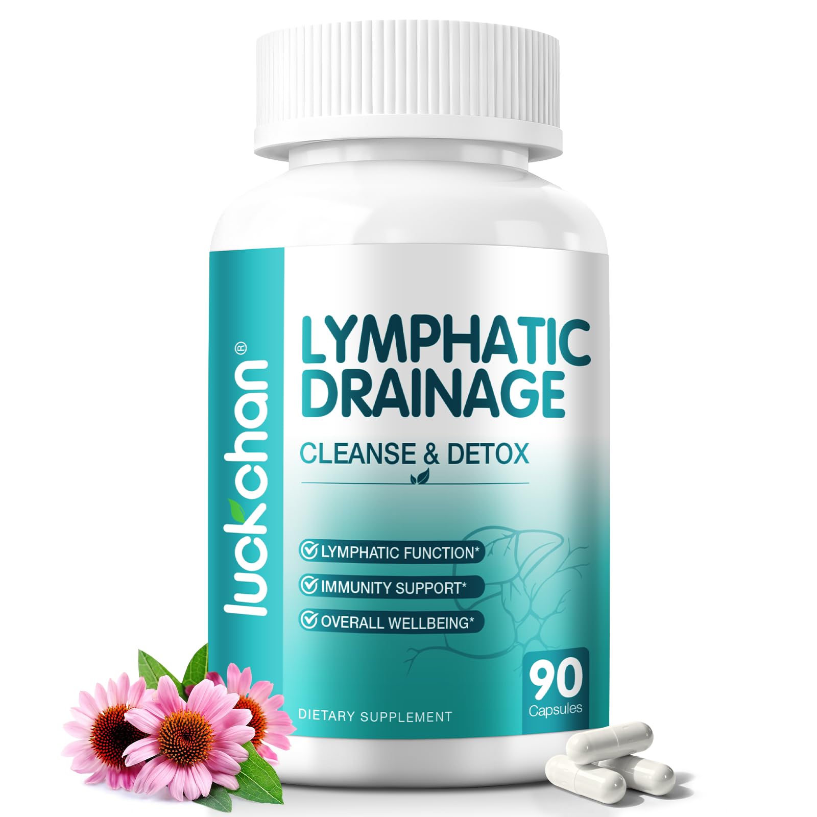LUCKCHAN détox lymphatique – bouteille de capsules faciles à avaler pour un soutien lymphatique possible.