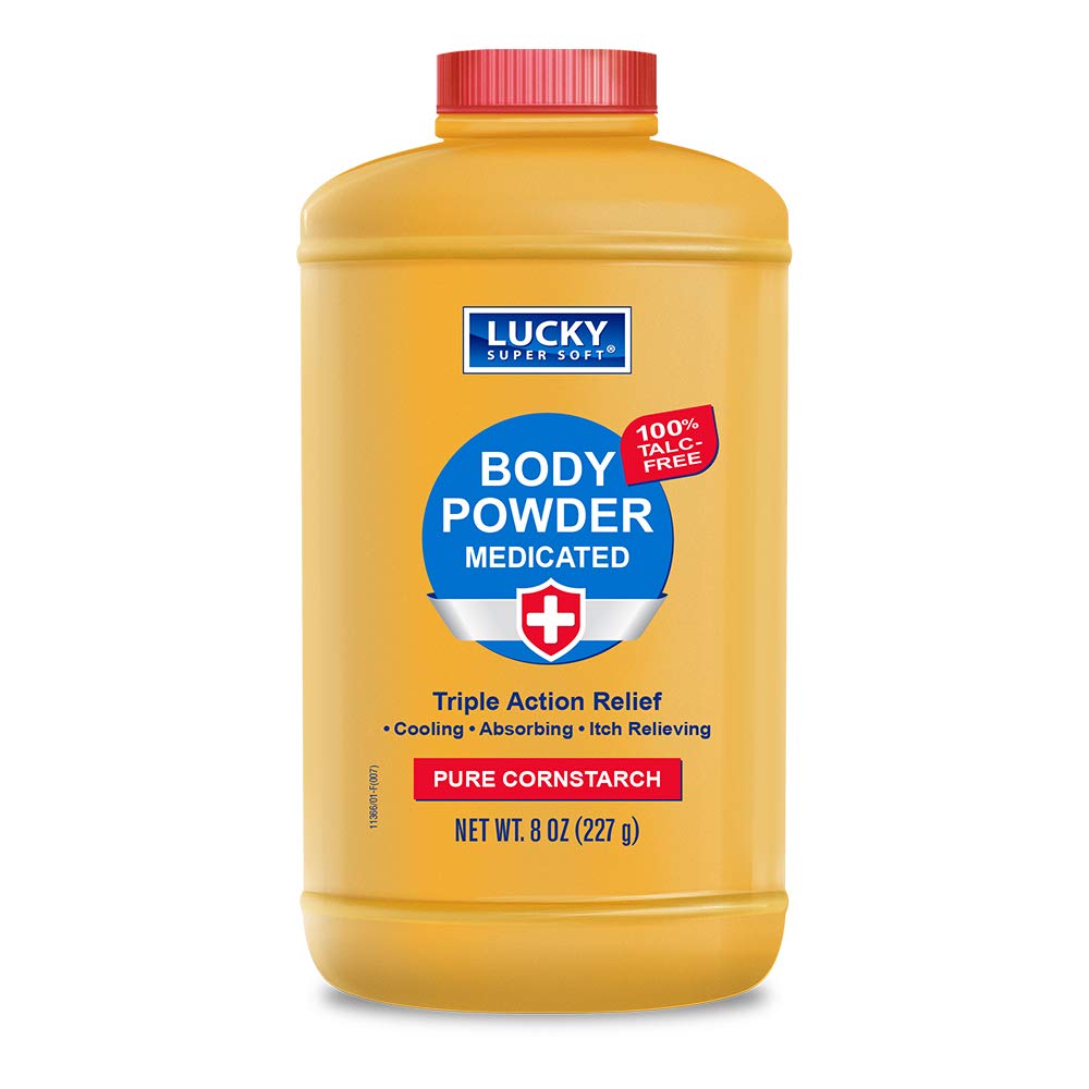 Lucky Super Soft Poudre corporelle médicamenteuse, sensation fraîche et apaisante après application.
