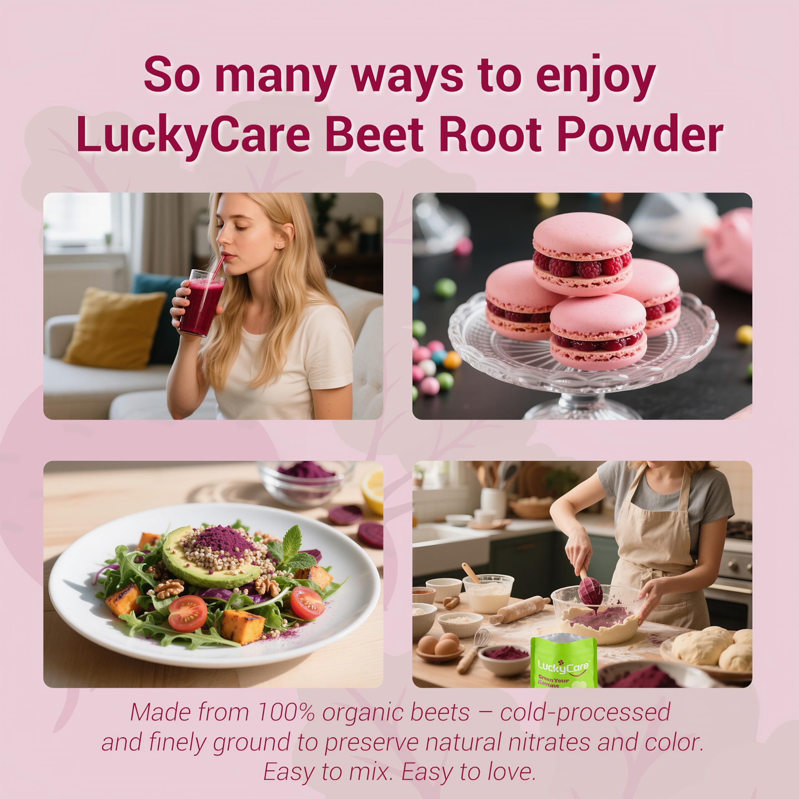 Luckycare Betterave Cuisson Patisserie, ajout naturel de couleur et saveur dans vos recettes.