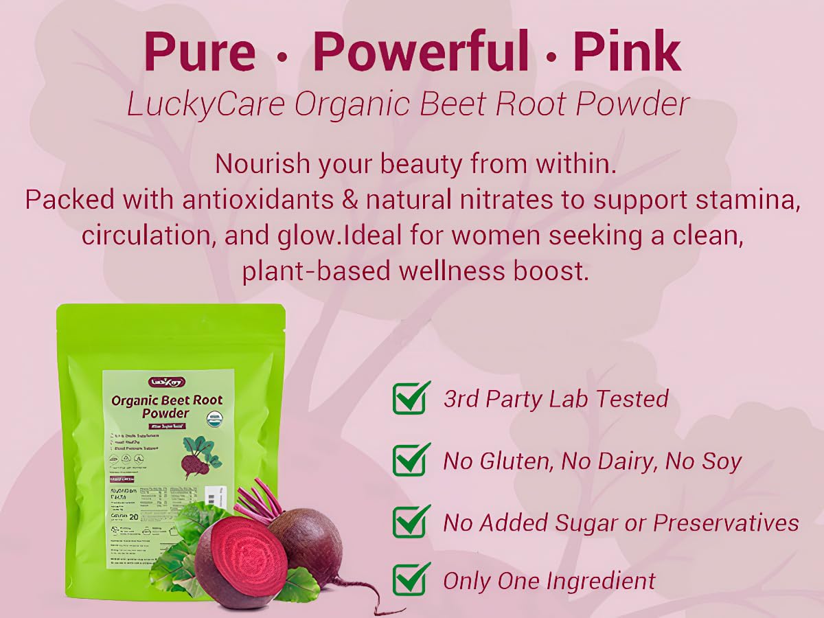 Luckycare Betterave Smoothie Rose, couleur naturelle et goût délicat pour vos boissons.