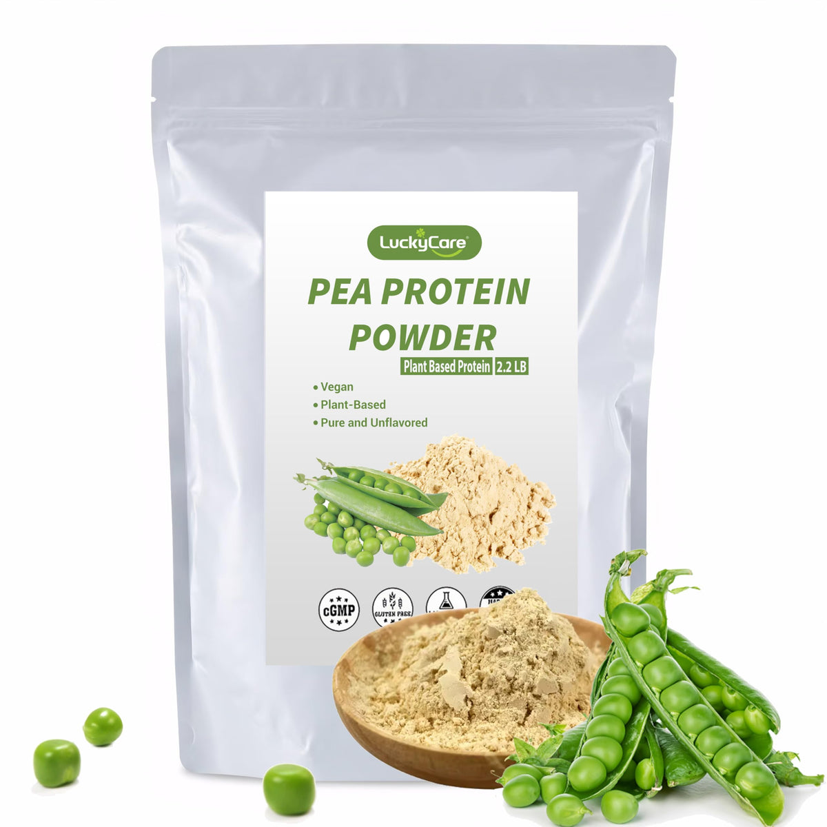 Luckycare protéine de pois, poudre naturelle prête à être mélangée dans un smoothie.