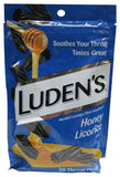 Ludens bonbons miel et réglisse dans un sachet refermable, pratique pour soulager la gorge en déplacement.