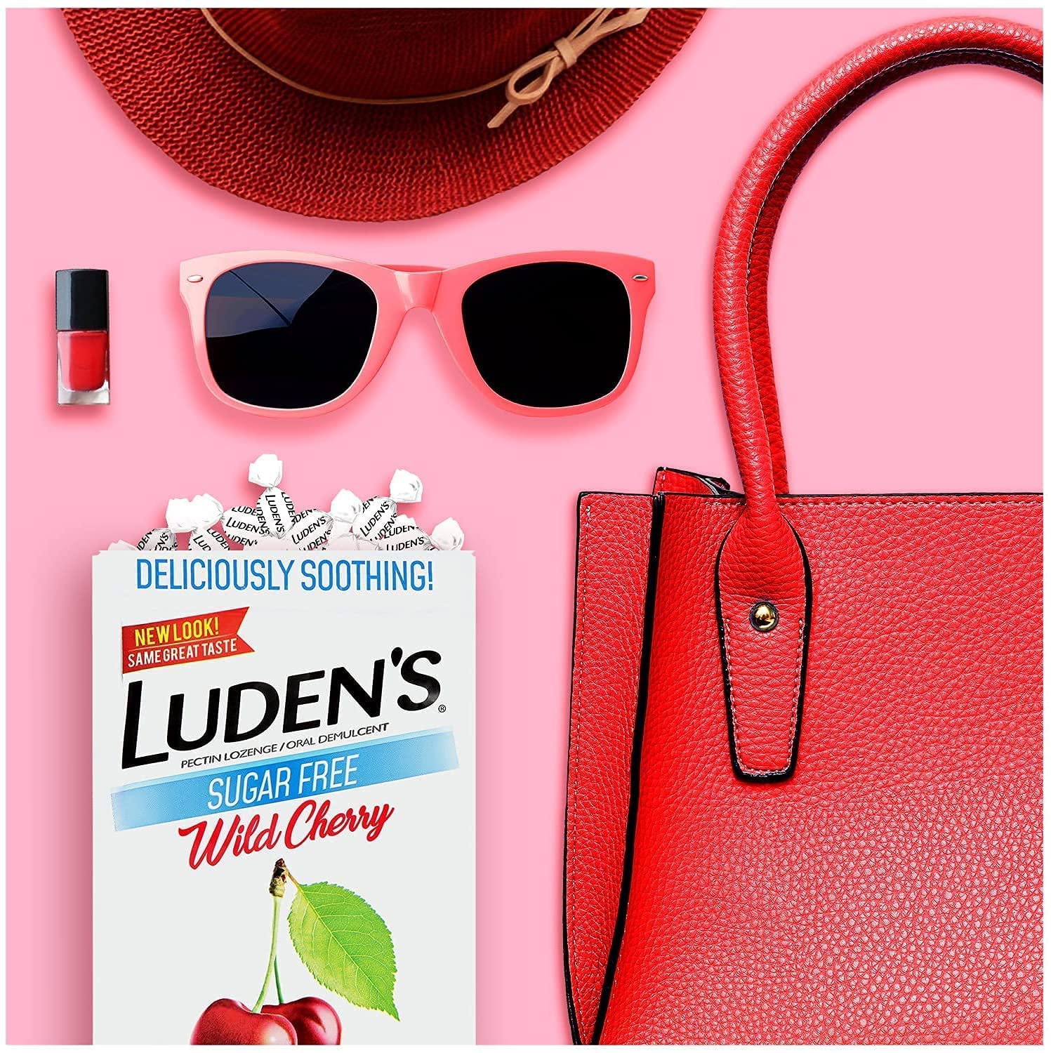 Pastilles Ludens cerise sauvage sans sucre, idéal pour irritations quotidiennes de la gorge.