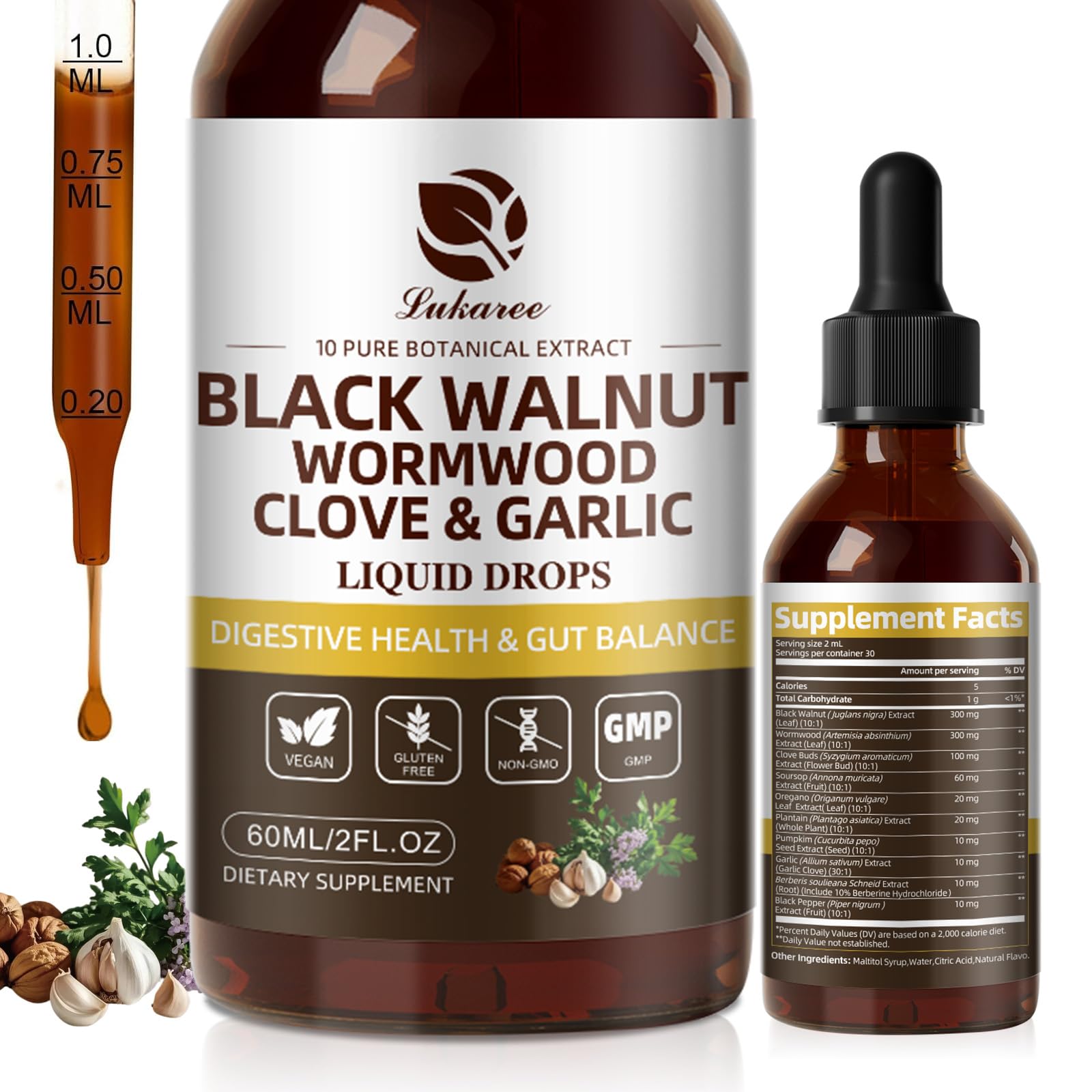 Lukaree Wormwood: bouteille-gouttes wormwood pour une routine digestive ciblée.