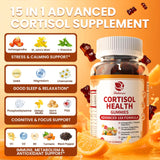 Lukaree Cortisol Gummies, bouteille arrière : formulation 15 en 1 pour équilibre.