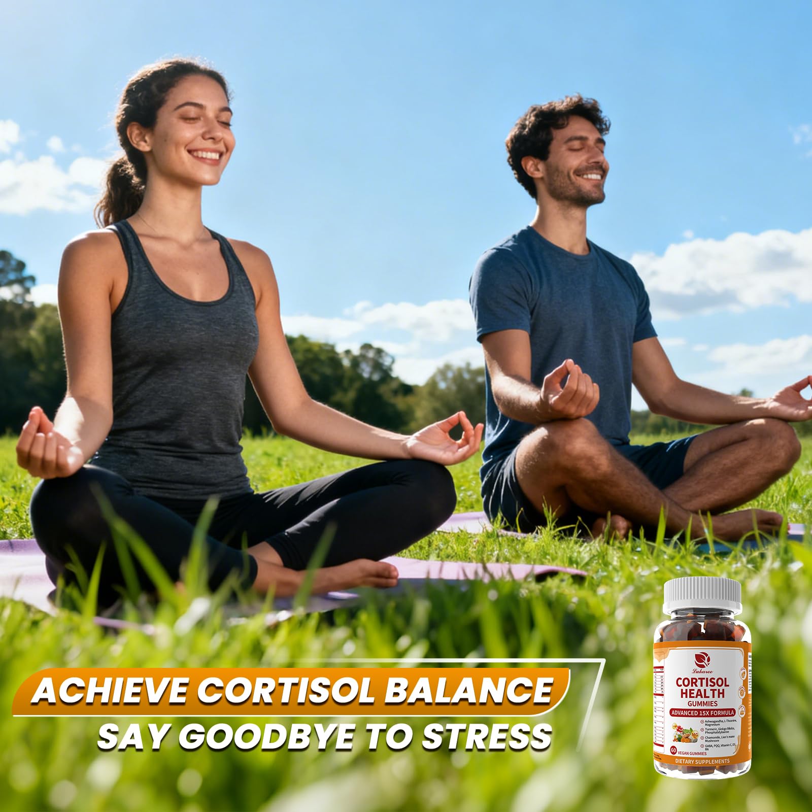 Lukaree Cortisol Gummies, etiquette visible : conseils de bien-être en pratique.