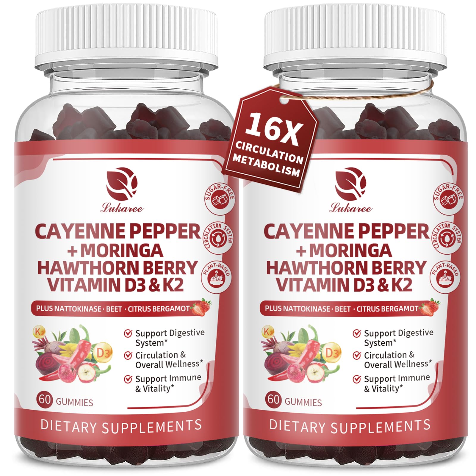 Lukaree Cayenne 16-en-1 gommes, boîte: soutien à la circulation et énergie.