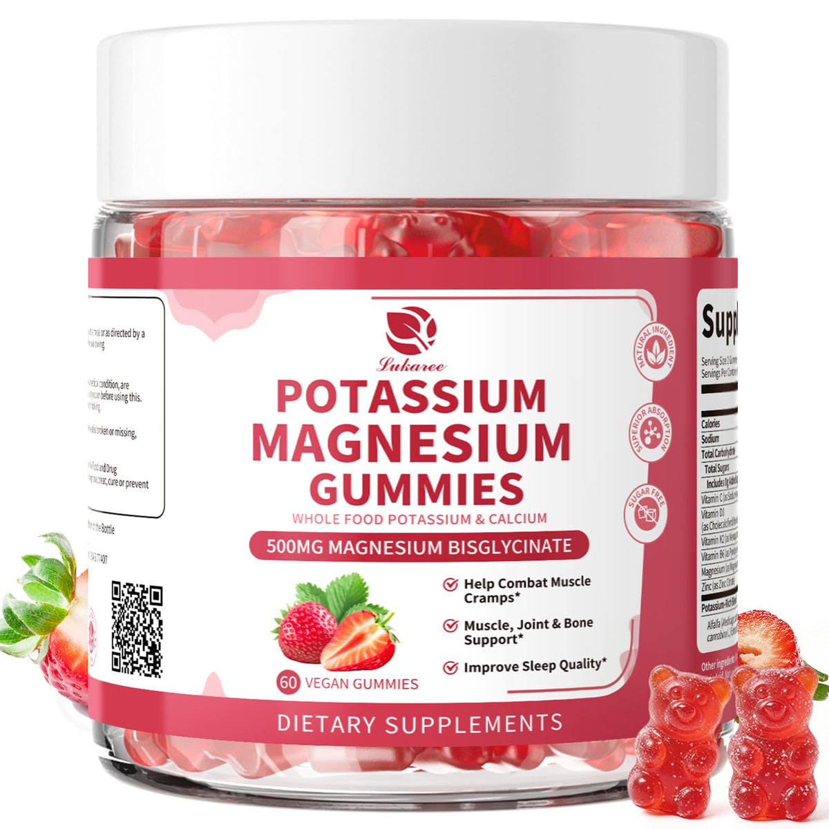Gommes Lukaree Magnésium-Potassium en 2 packs, soutien musculaire quotidien.