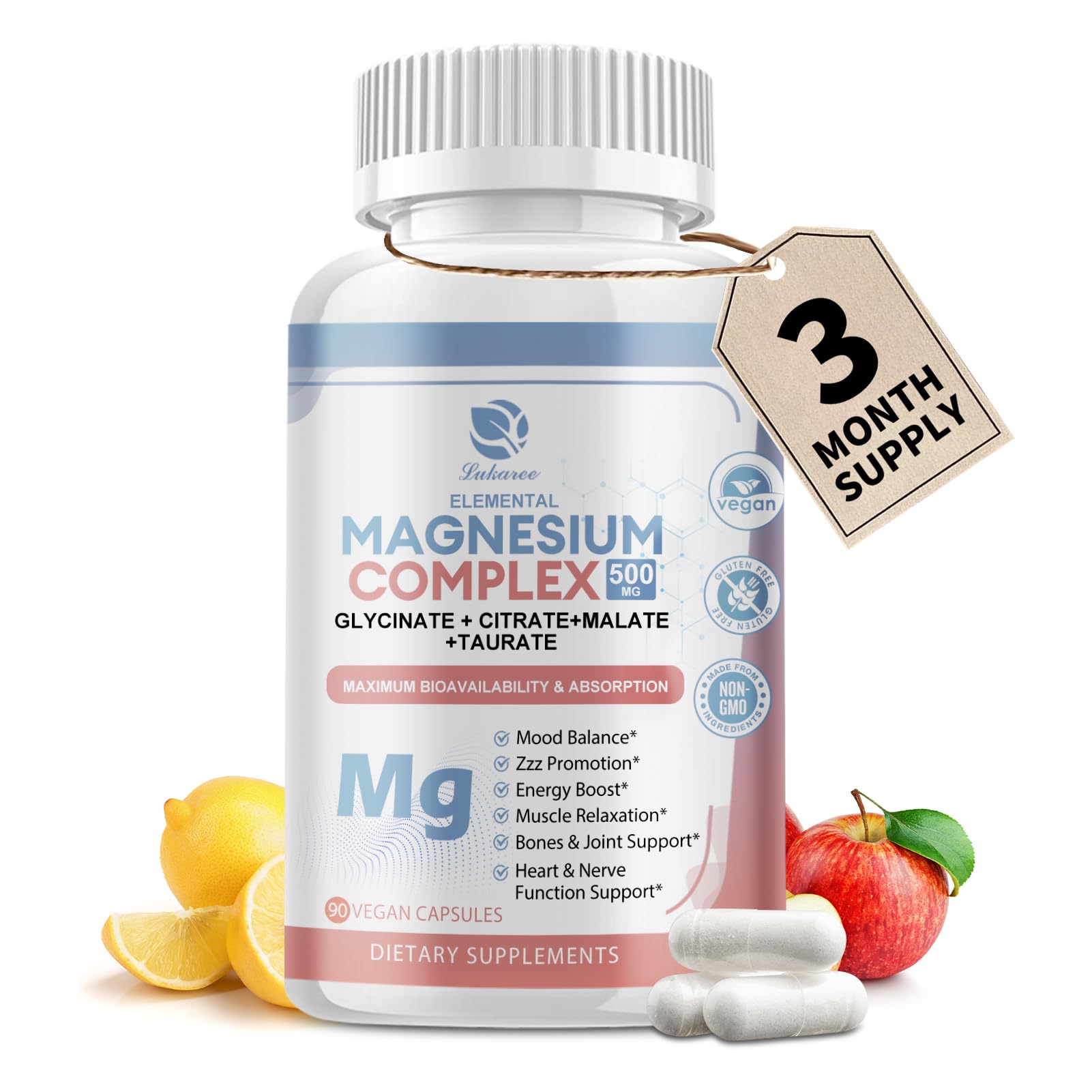 Lukaree Magnésium 500mg – capsules faciles à avaler pour un bien-être quotidien.