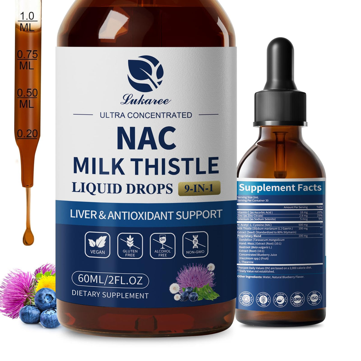 Lukaree NAC gouttes - flacon compte-gouttes pour absorption rapide.