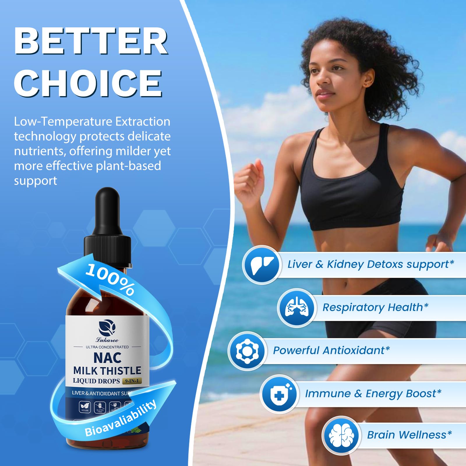 Gouttes Lukaree NAC liposomales offrant une biodisponibilité améliorée.