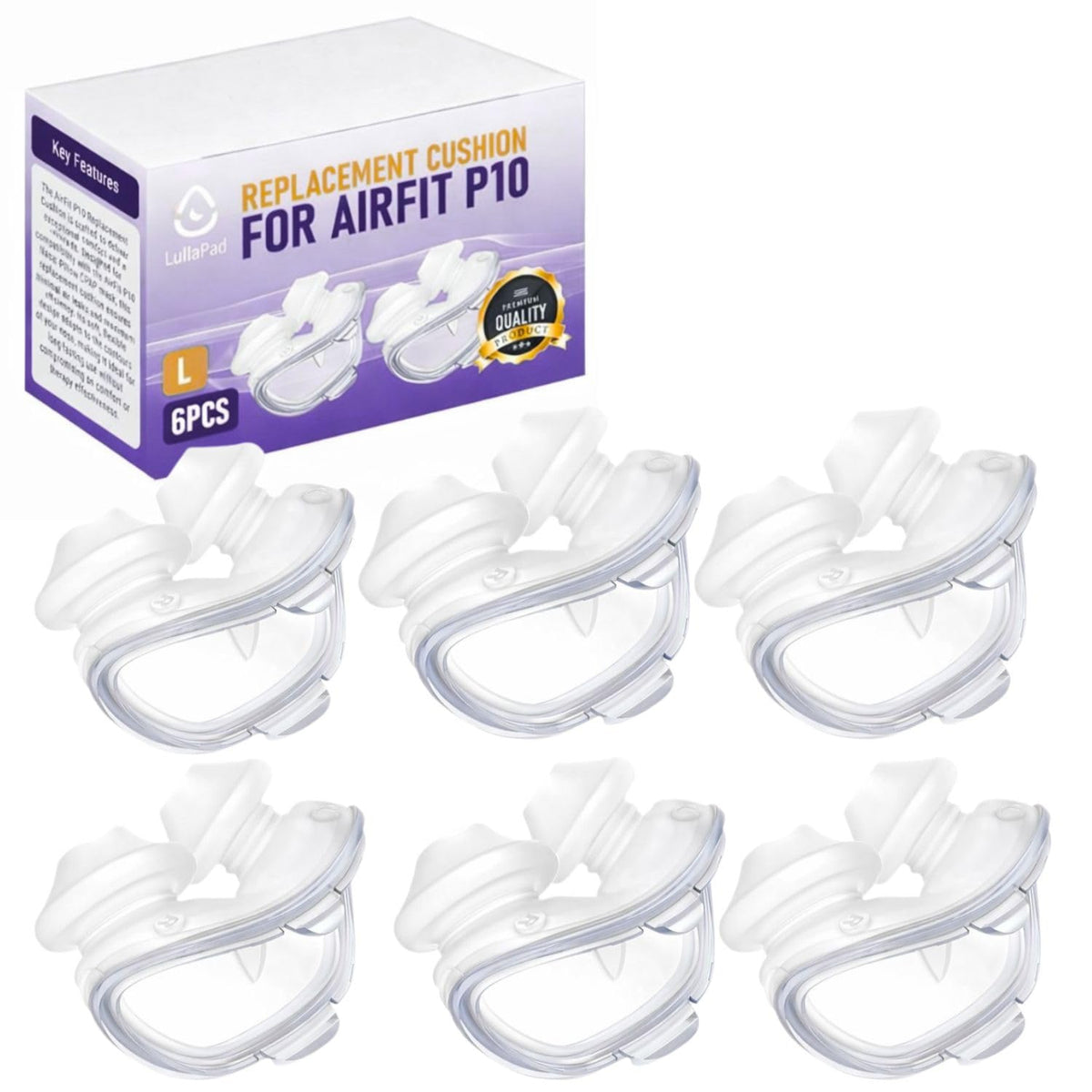 Coussin nasal Lullapad AirFit P10 en silicone doux pour un confort personnalisé.