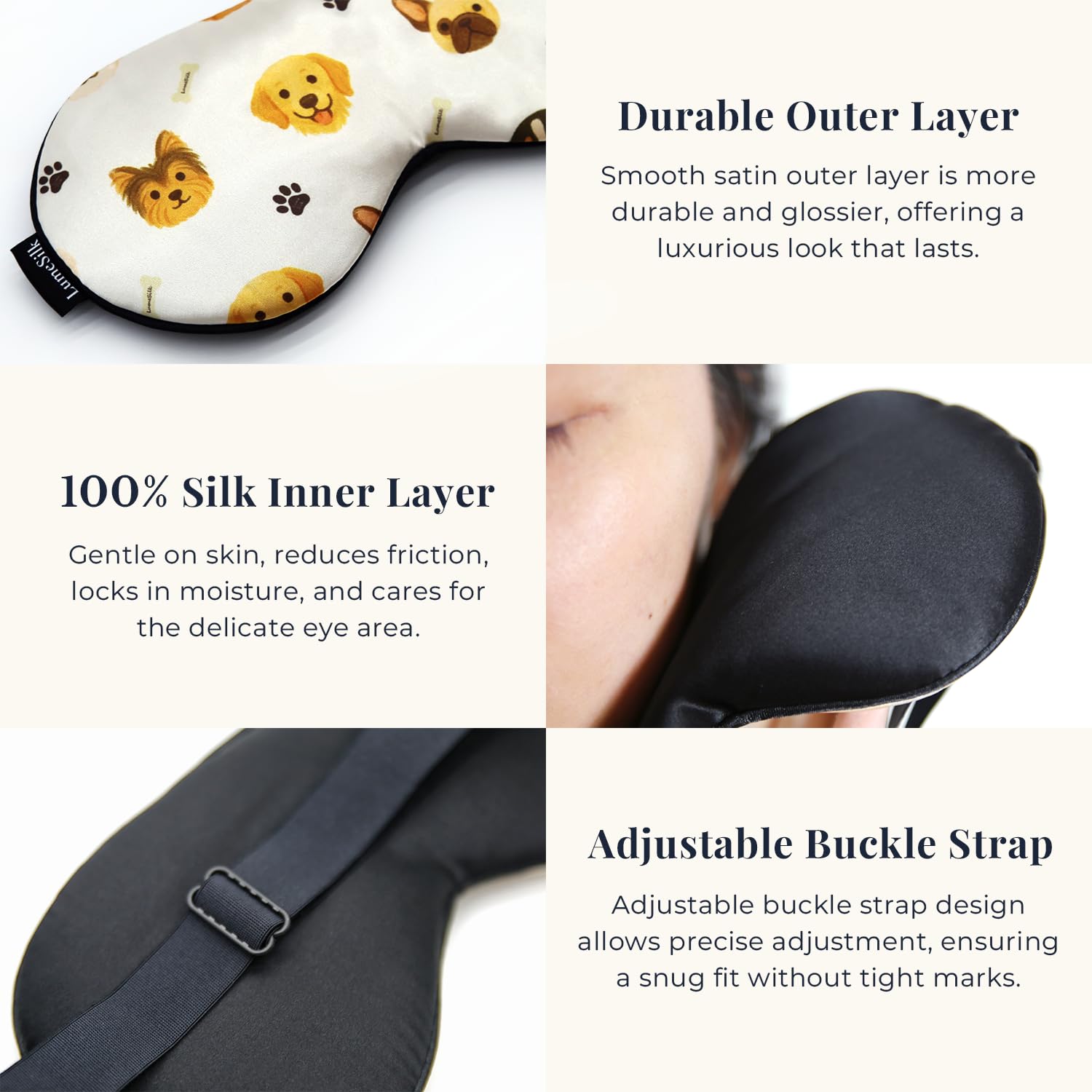 Masque LumeSilk avec sangle réglable pour ajustement personnalisé et confort