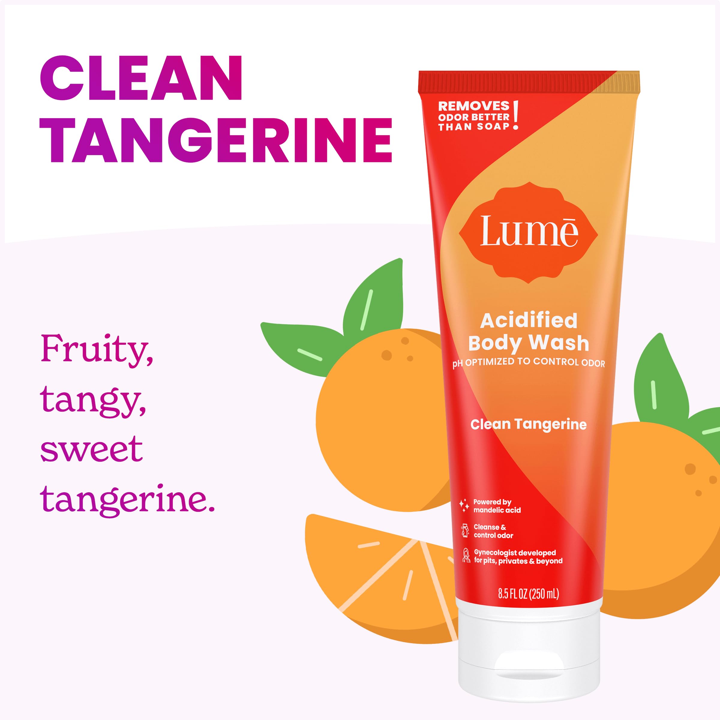 Lume gel douche acidifié, odeur clémentine vive — réveil sensoriel après la douche.