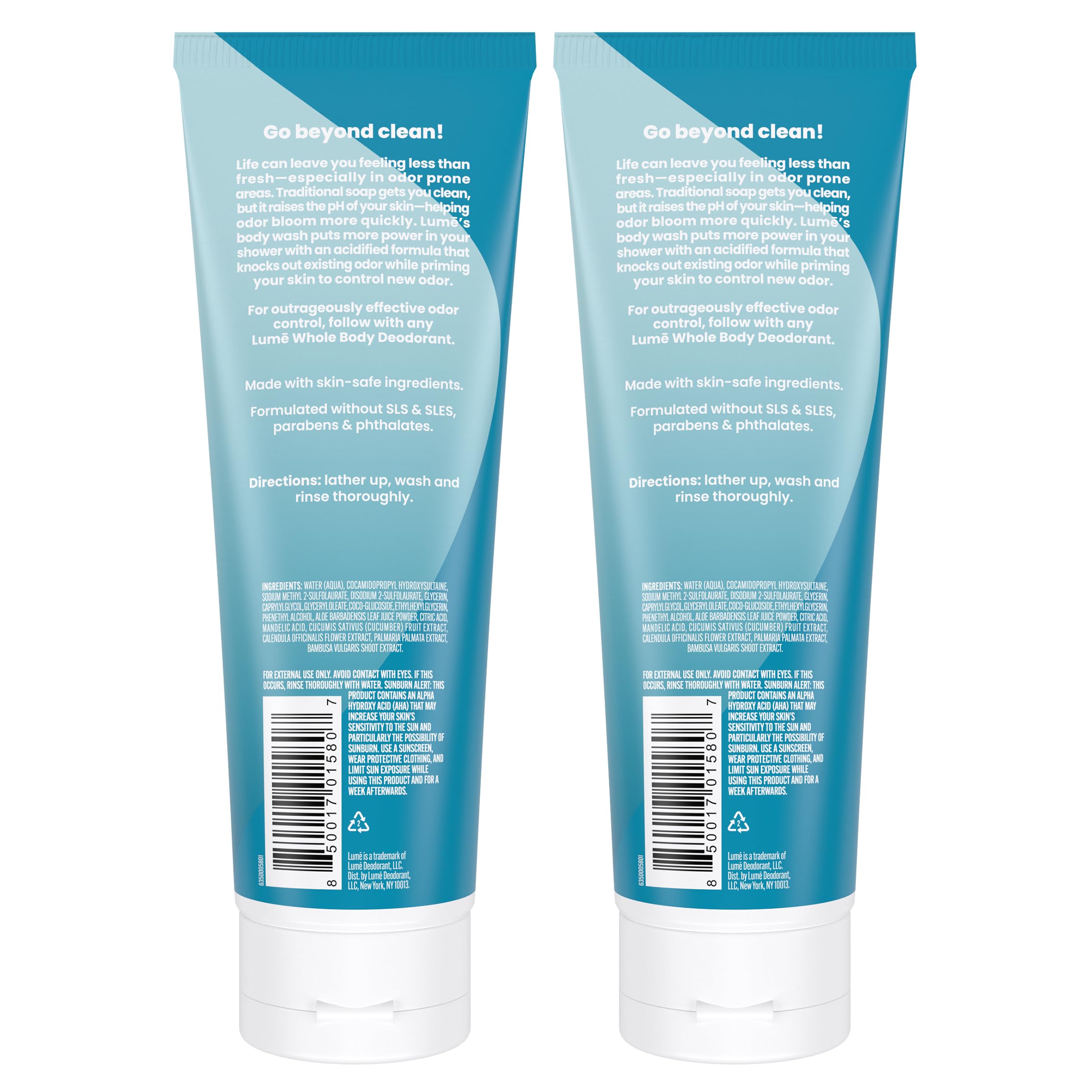 Gel douche acidifié Lume – bouteille sans parfum pour une expérience neutre.