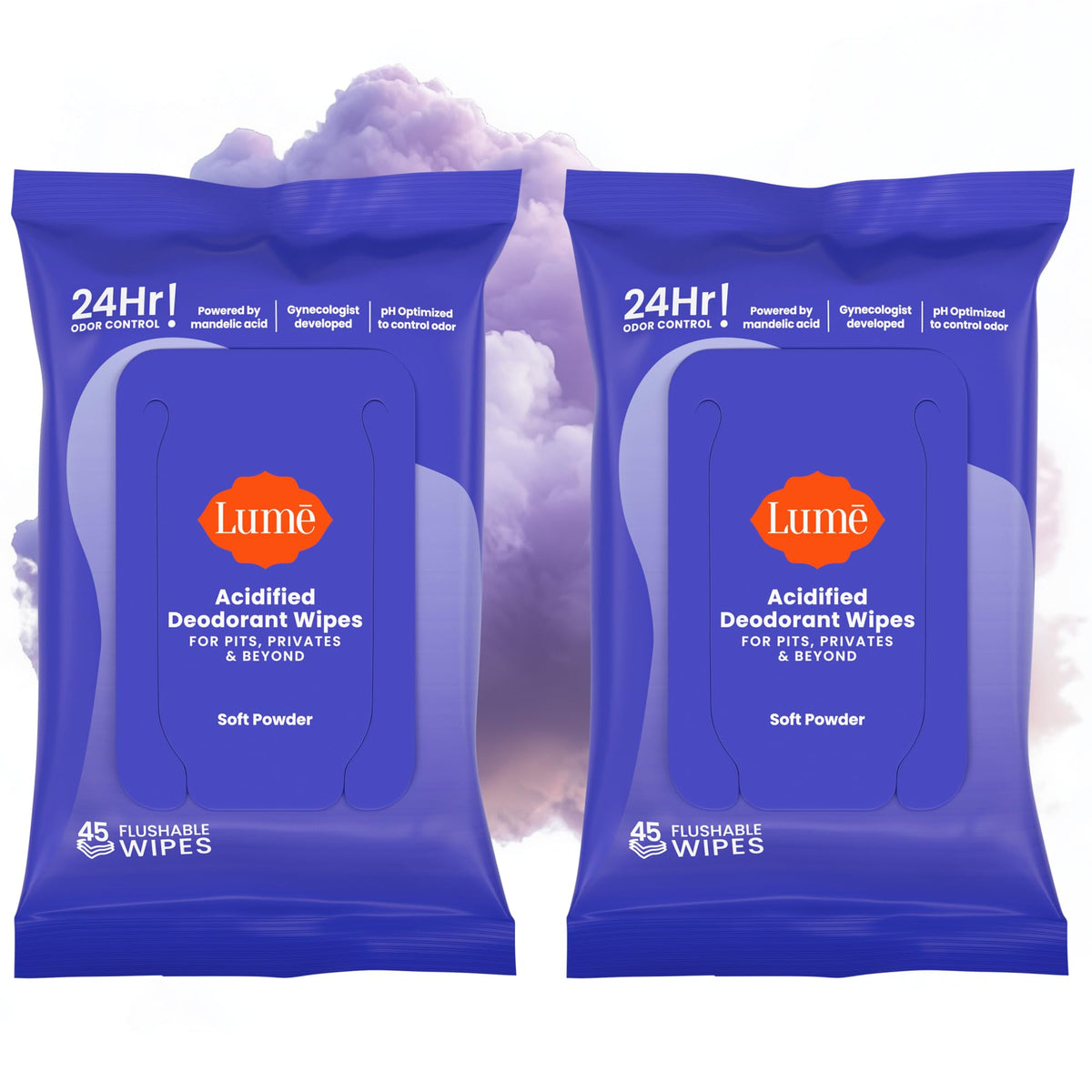 Lingettes acidifiées Lume en pack 2 pour une protection durable lors des déplacements
