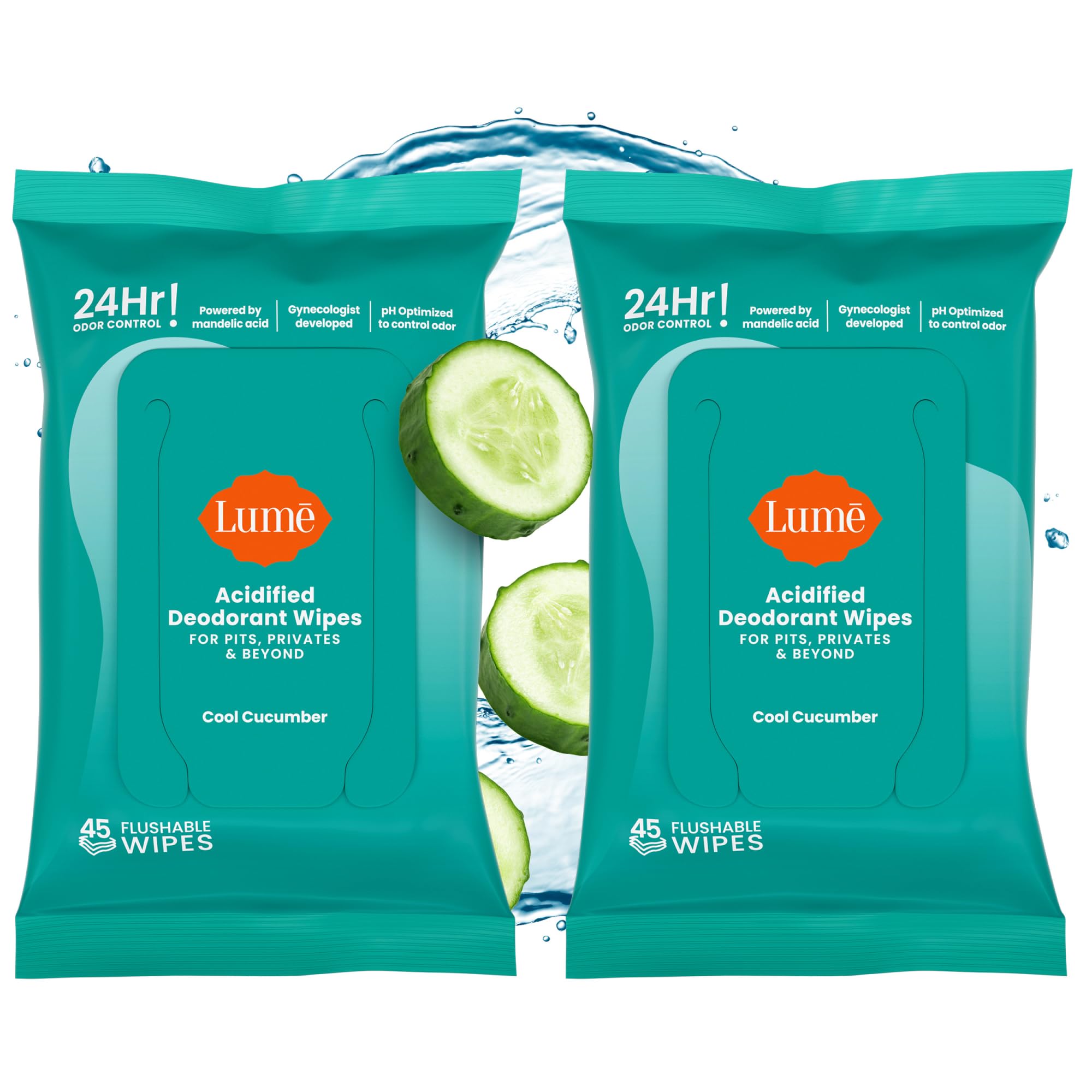 Lingettes Lume Acidifiées, paquet 2x45, pratique pour un rafraîchissement rapide.