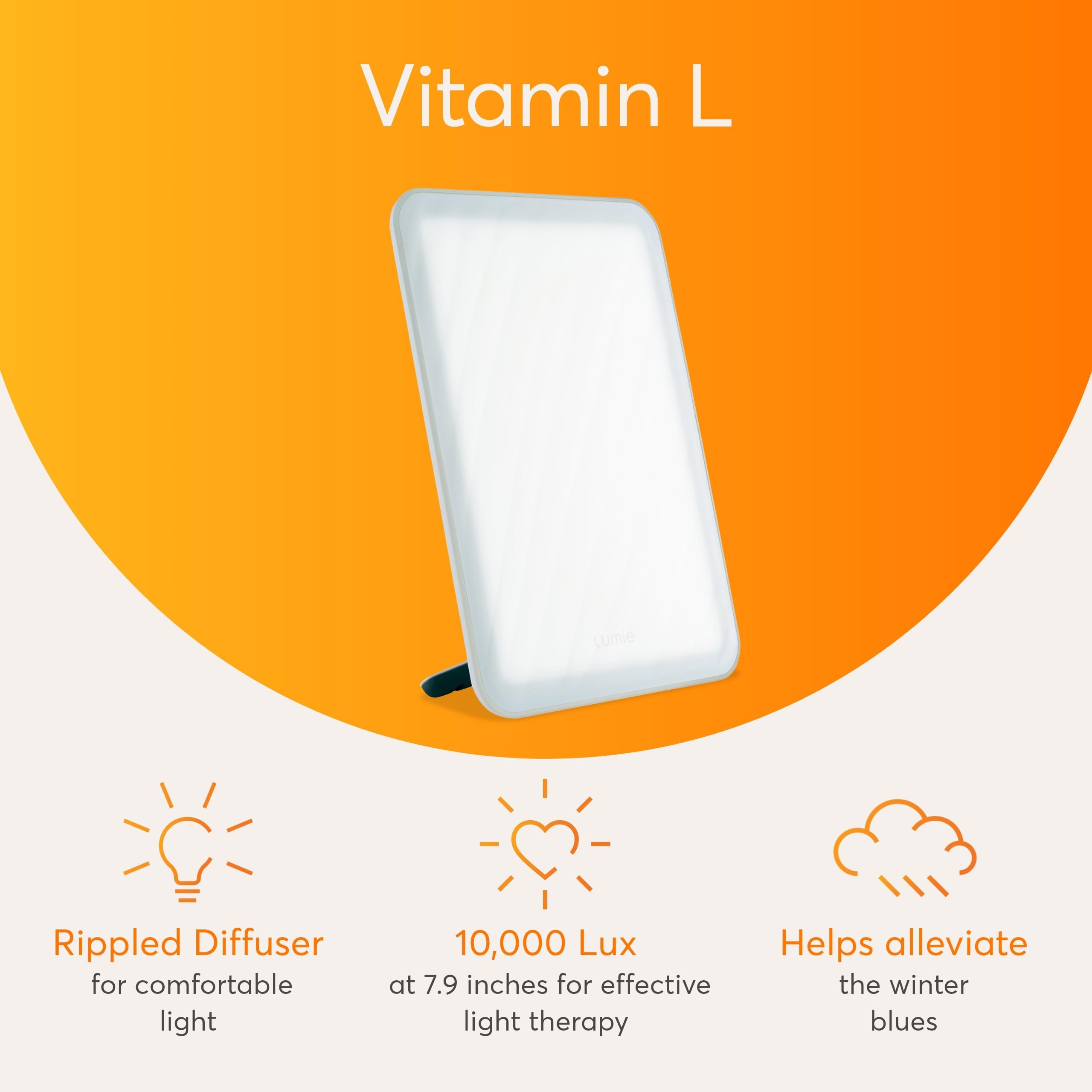 Lumie Vitamin L, lumière jusqu'à 10 000 lux pour ambiance lumineuse renforcée.