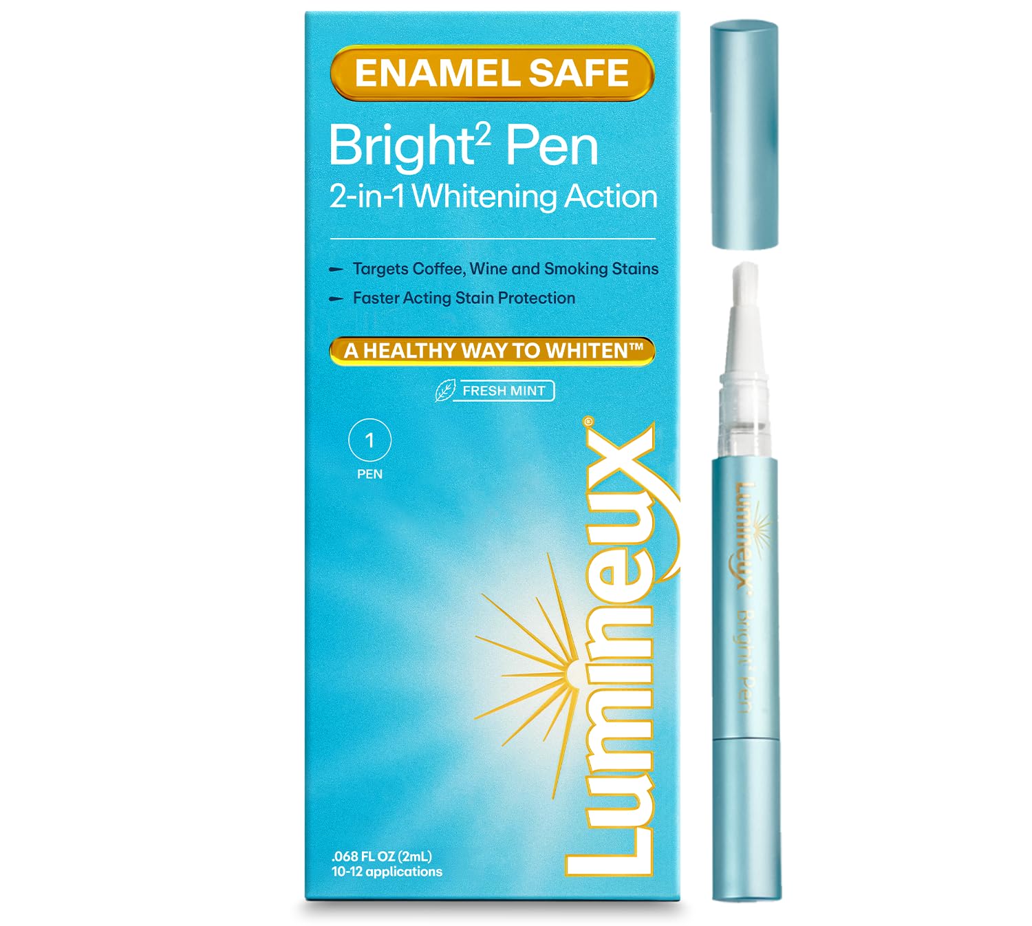 Lumineux Stylo Blanchissant 2-en-1 : applicateur rapide pour un sourire plus frais