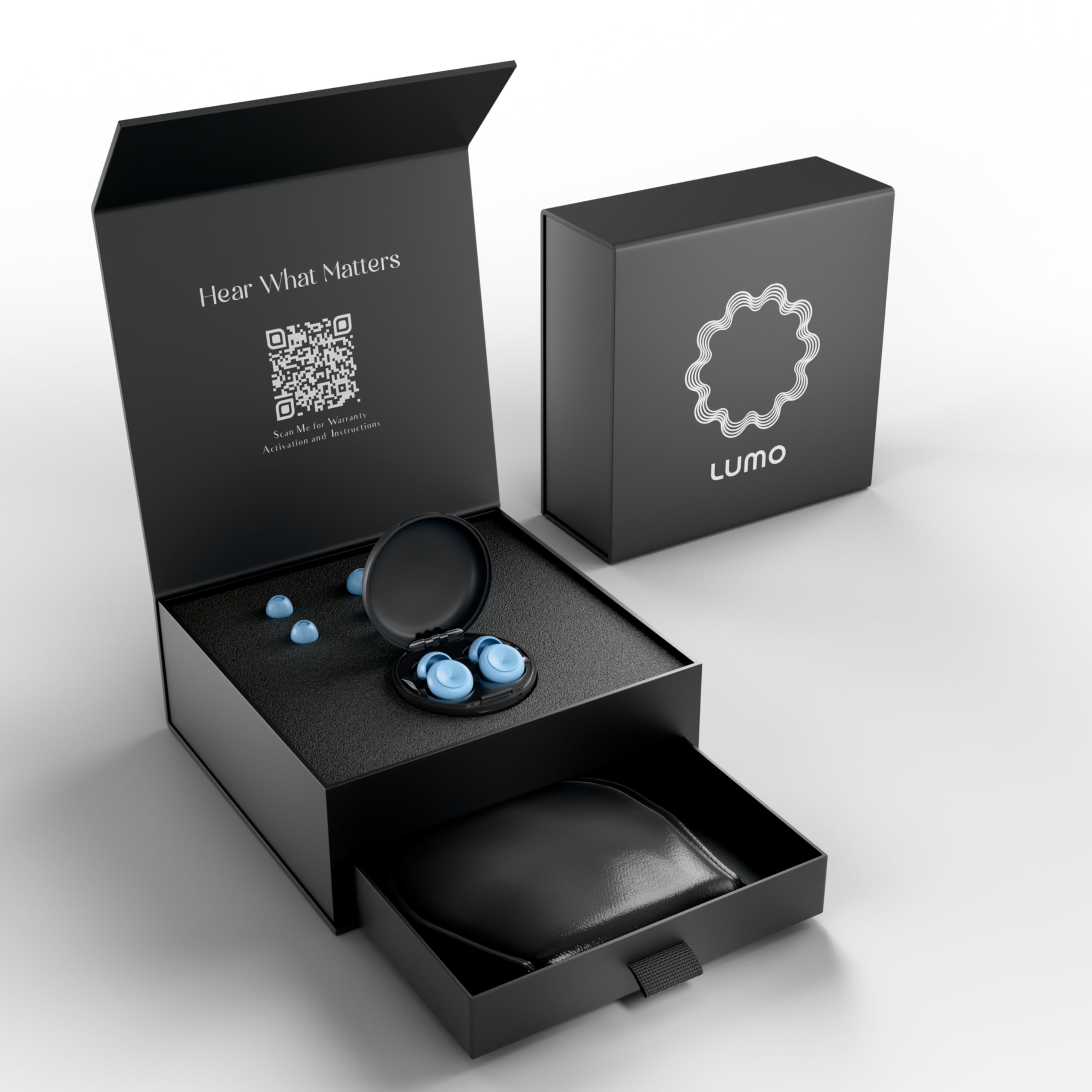 Bouchons en silicone réutilisables Lumo, confort et insertion facile.