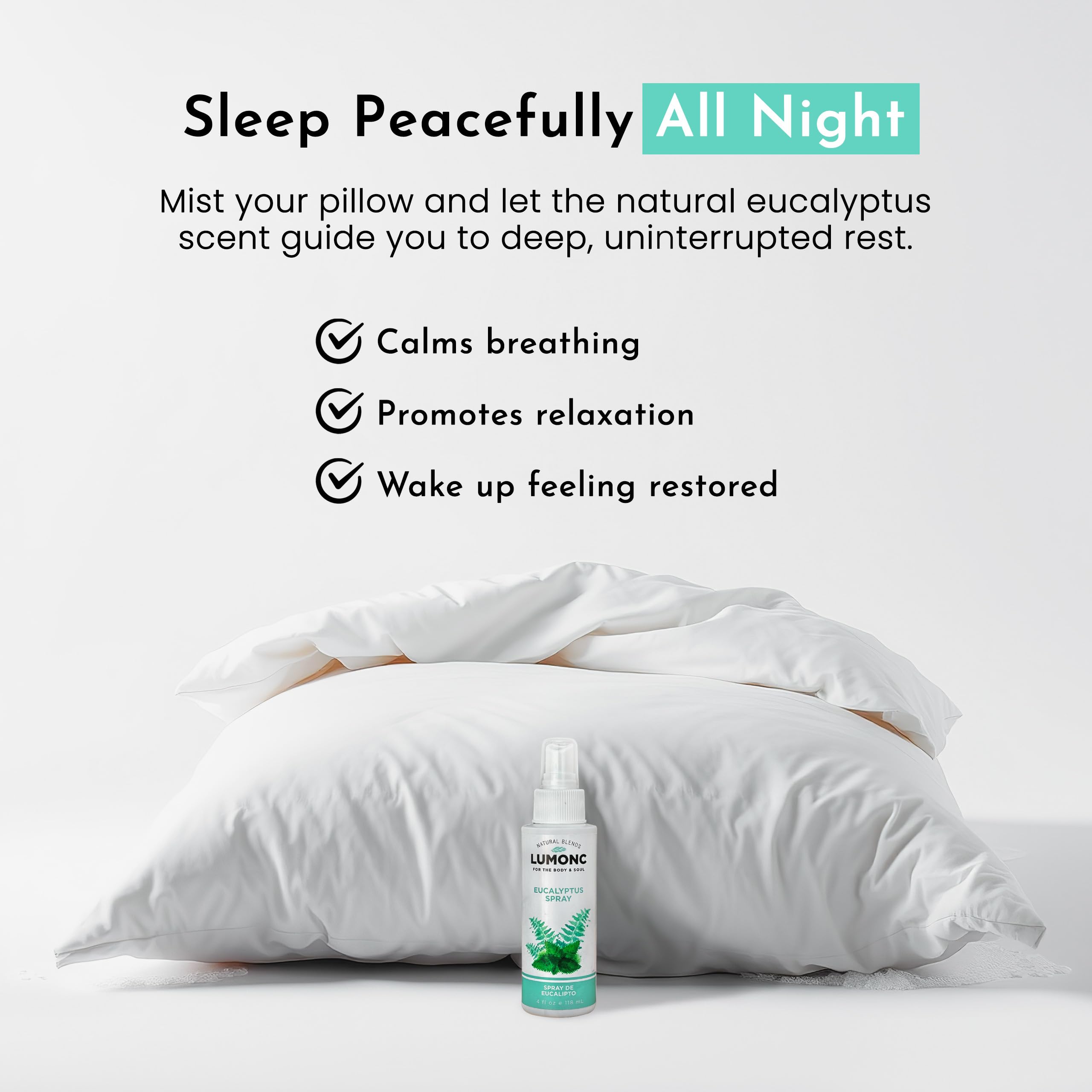 Lumonc Eucalyptus Spray, sur l oreiller pour un sommeil plus reposant.