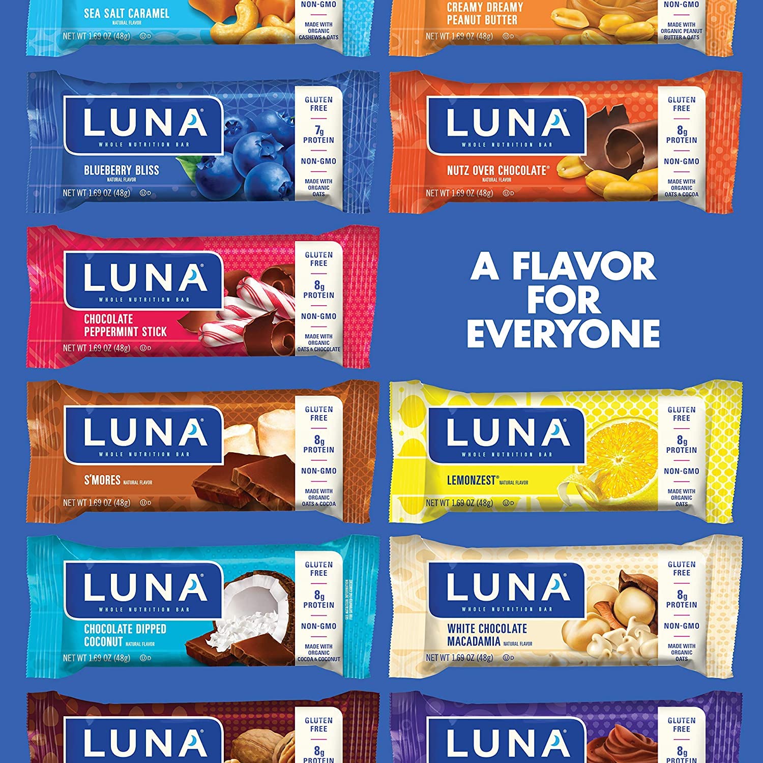 Barre LUNA Bar sans arômes artificiels et sans sirop de maïs à haute teneur en fructose.