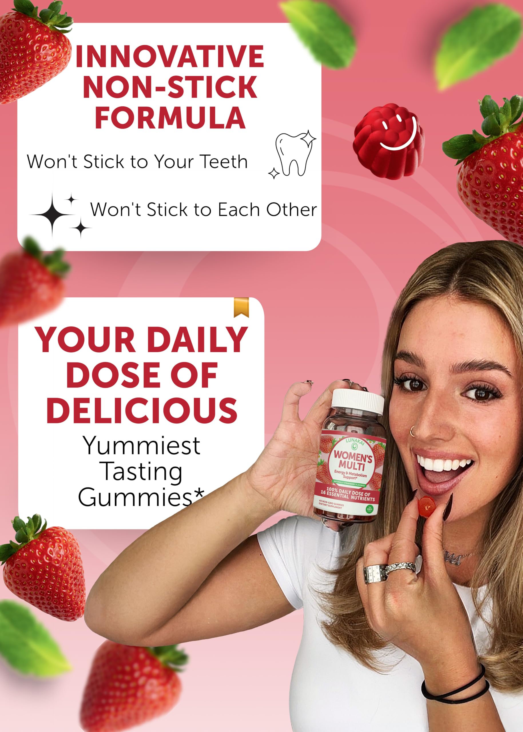 Gummies Lunakai Multivitamines Femmes Saveur Fraise, plaisir et apport nutritionnel.