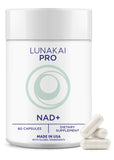 Lunakai PRO NAD+ – bouteille montrant la double voie pour énergie cellulaire.