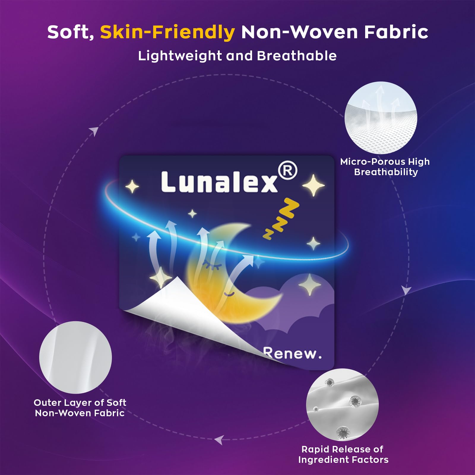 Patch sommeil Lunalex sur la poitrine, port discret pour toute la nuit.