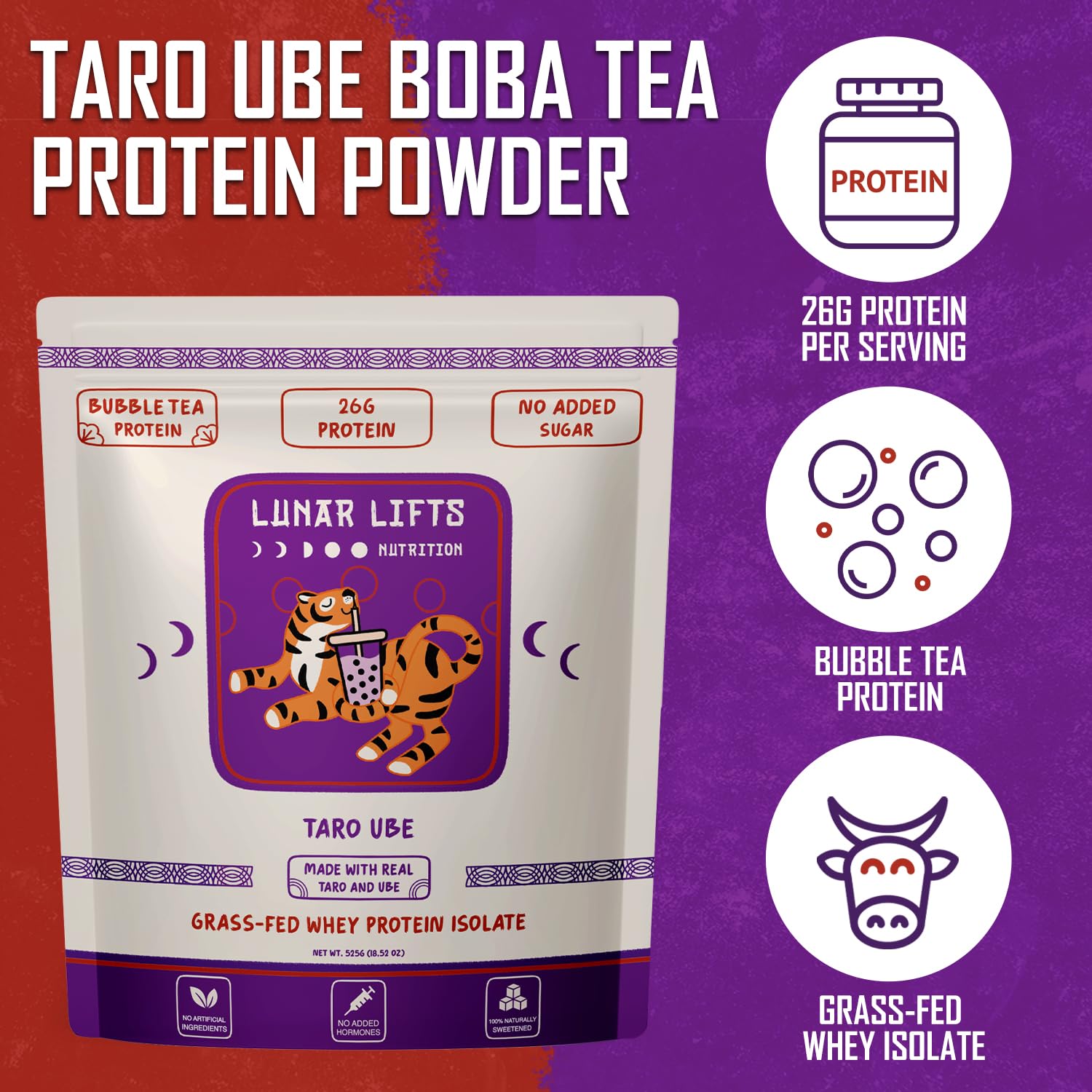 Lunar Lifts Nutrition – Arômes taro et ube naturels: saveur fidèle sans artifices.