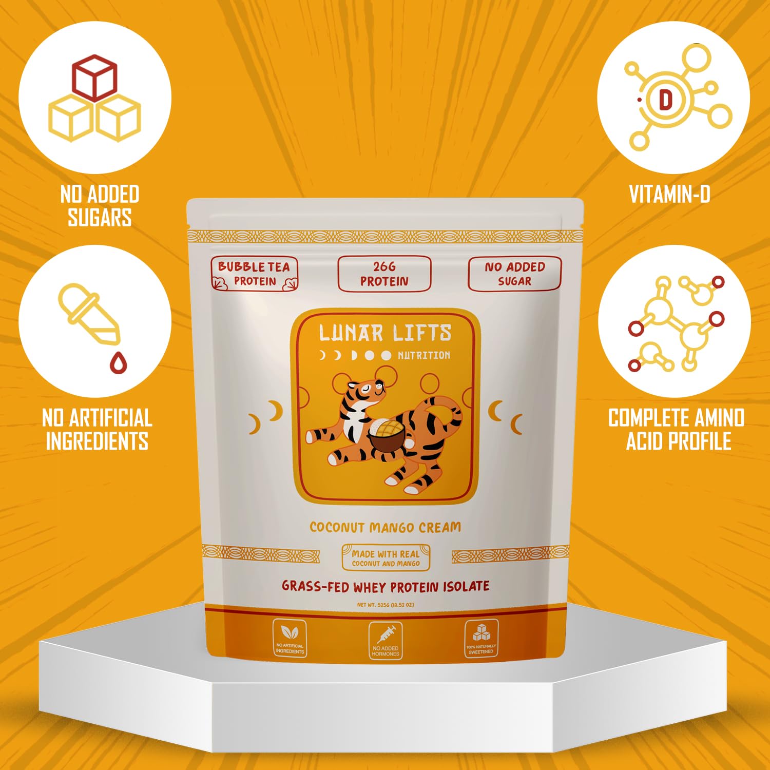 Lunar Lifts Nutrition Coconut Mango Cream se mélange facilement avec eau ou lait