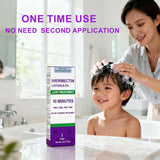 Application sur cuir chevelu sec avec LUNCHIS Ivermectine Lotion.