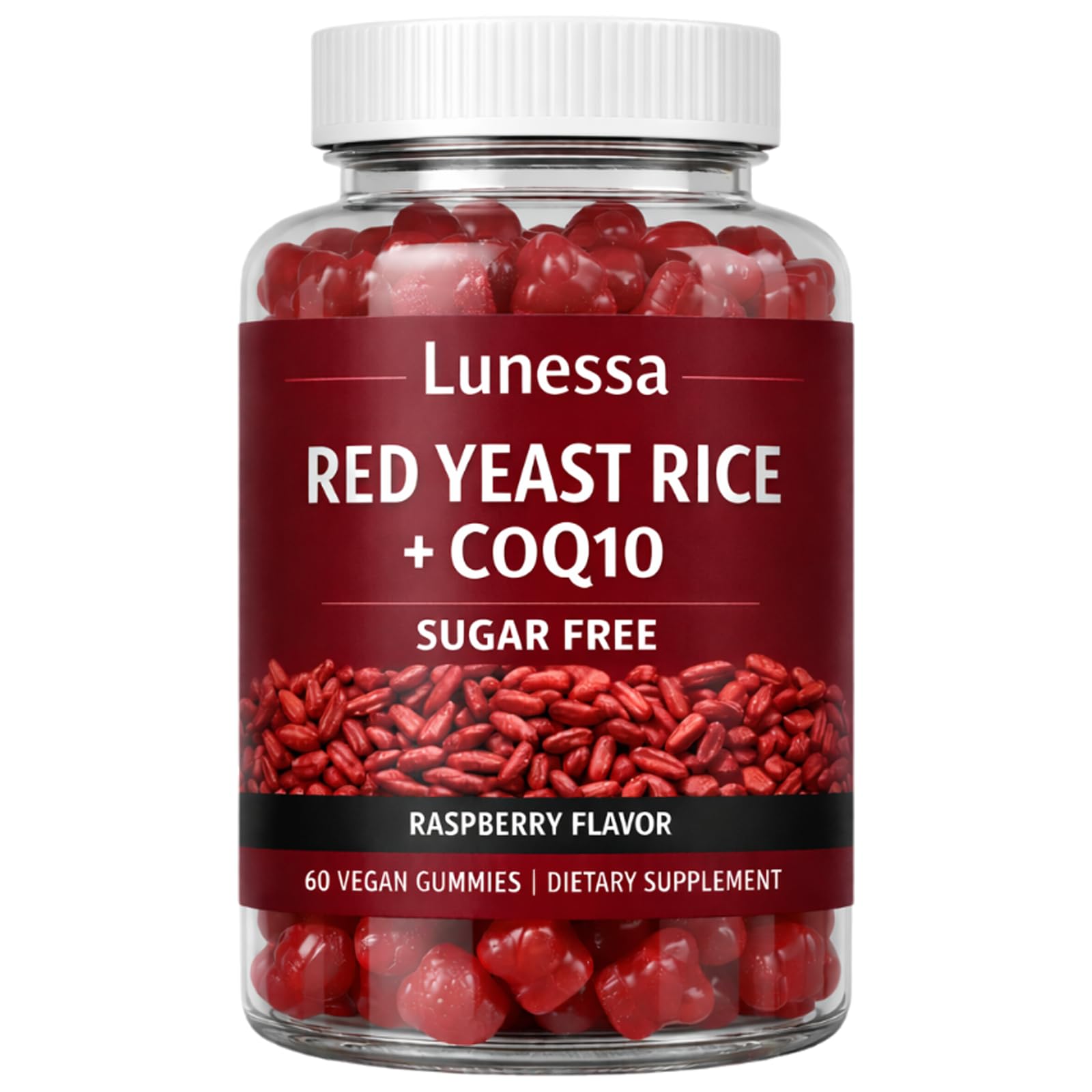 Gommes Lunessa en bouteille avec levure rouge de riz, soutien vitalité au quotidien.