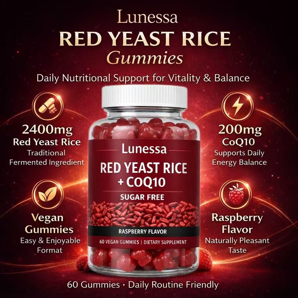 Gommes Lunessa goût framboise, levure rouge de riz, prise facile et agréable.