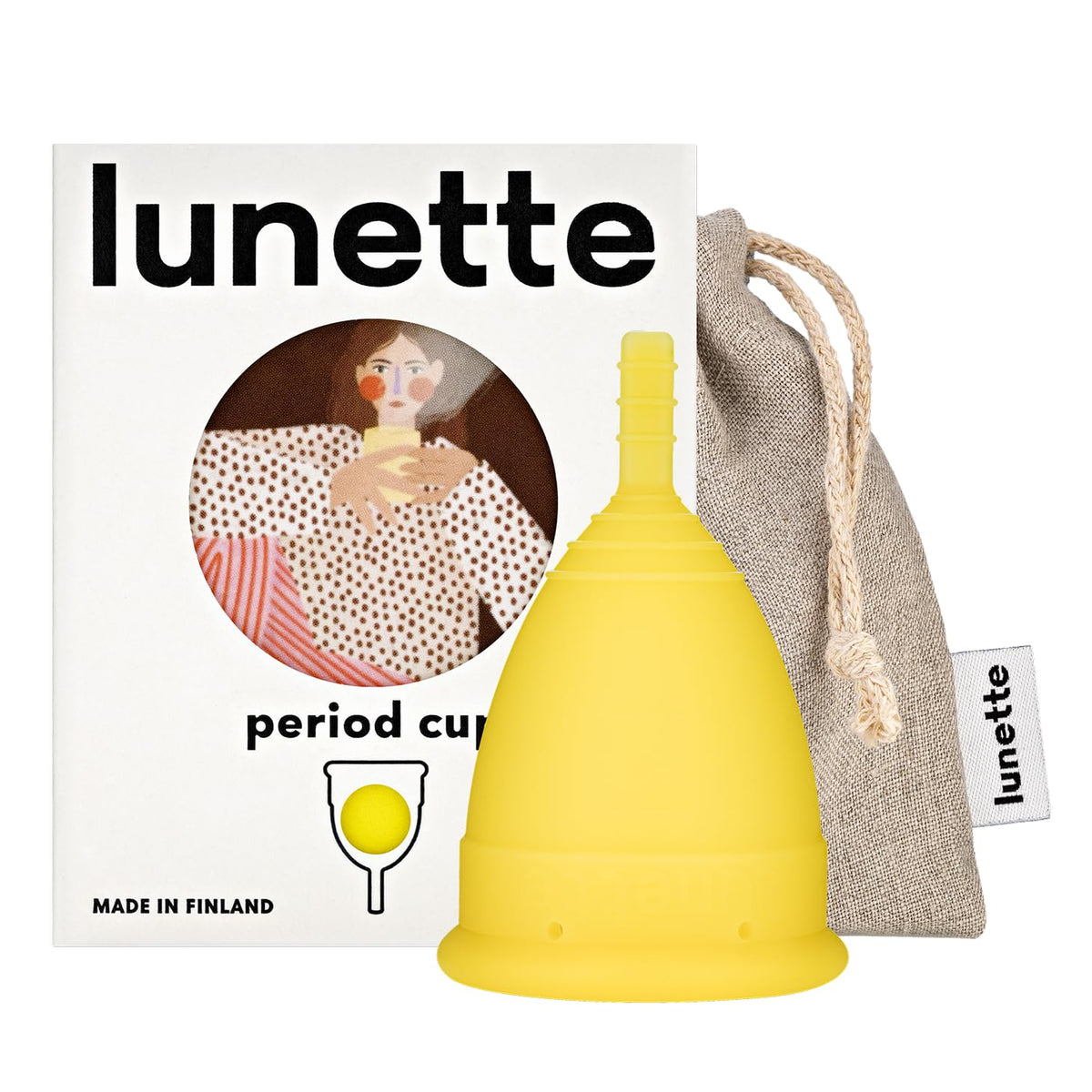Lunette Coupe menstruelle: emballage jaune élégant, prêt à emporter